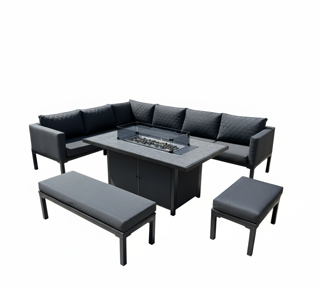 Ava Aluminium Firepit Dining Set In Grey