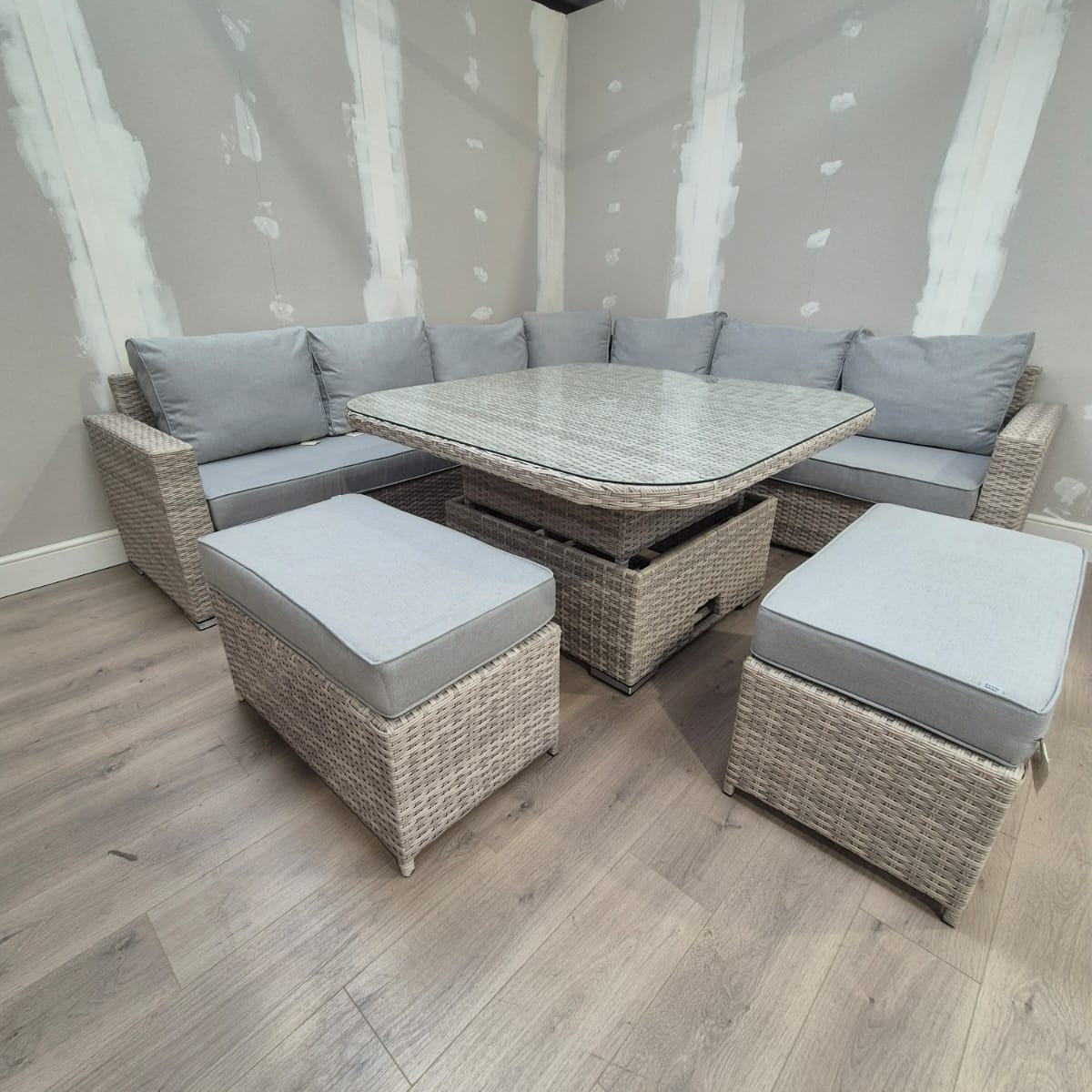 Santorini Large Equal Corner Dining Set with Rising Table - Clearance Rattan Republic