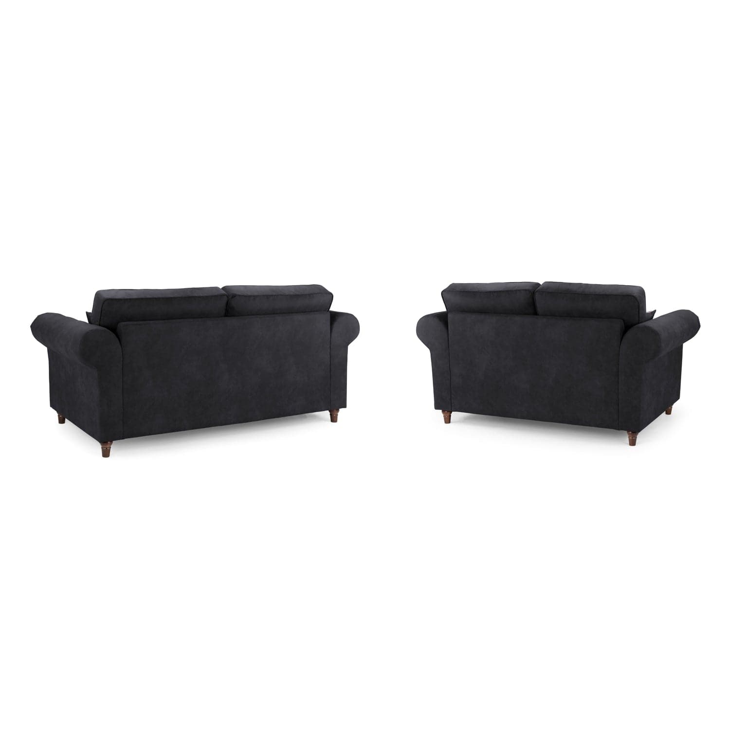 Back view of the Atlanta sofa Charcoal 3+2 seater with clean lines and tailored finish (7025816666176)