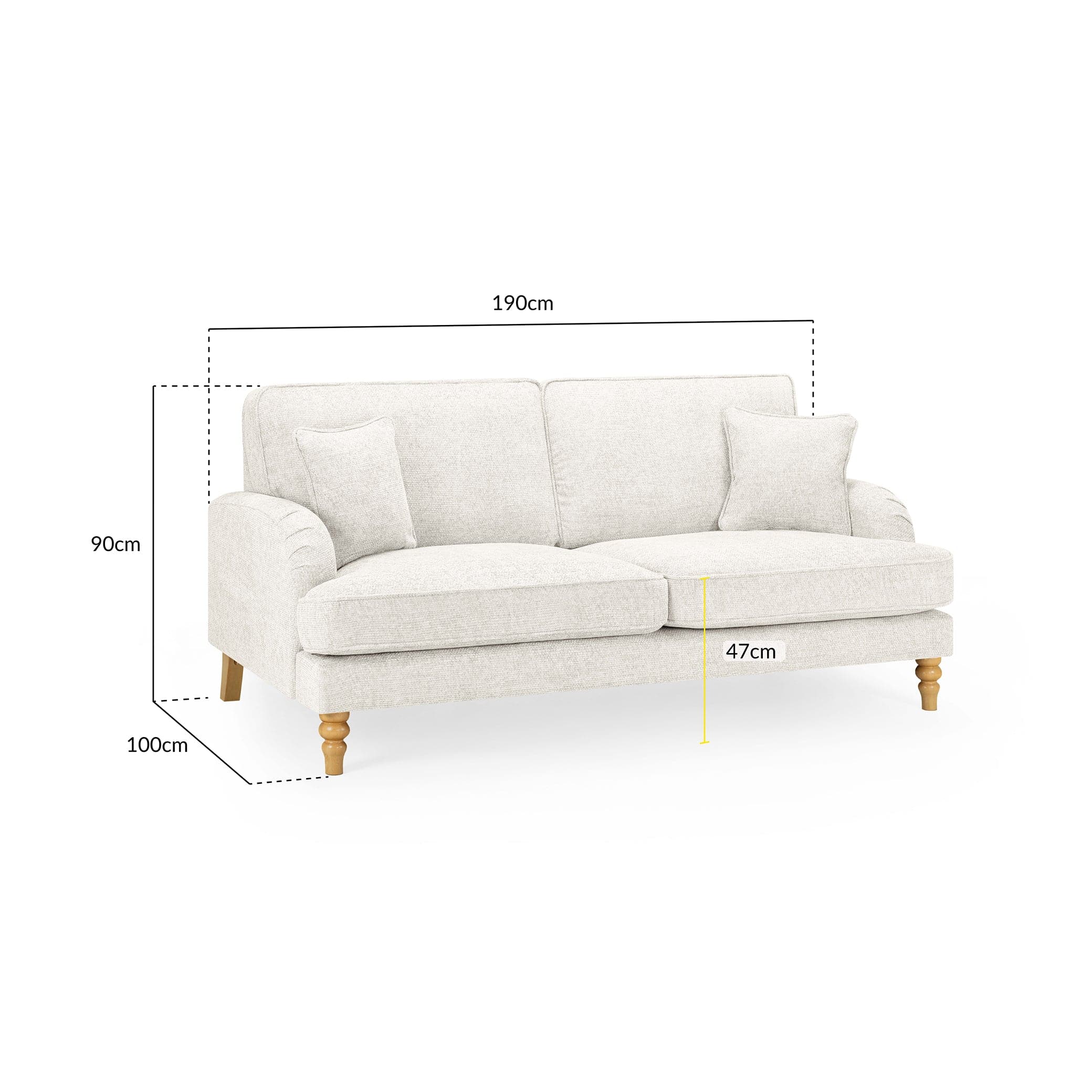 Banks Cream 3 Seater Sofa - measurement view (7027330678848)