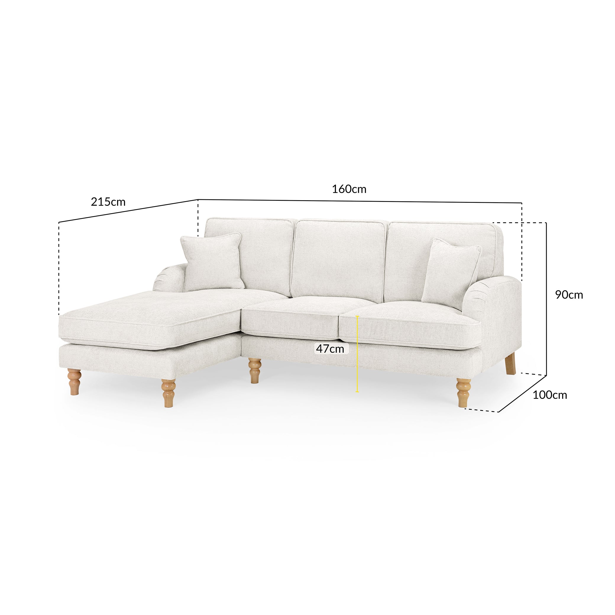 Banks Cream Left Hand Facing Corner Sofa - measurement view (7027331498048)