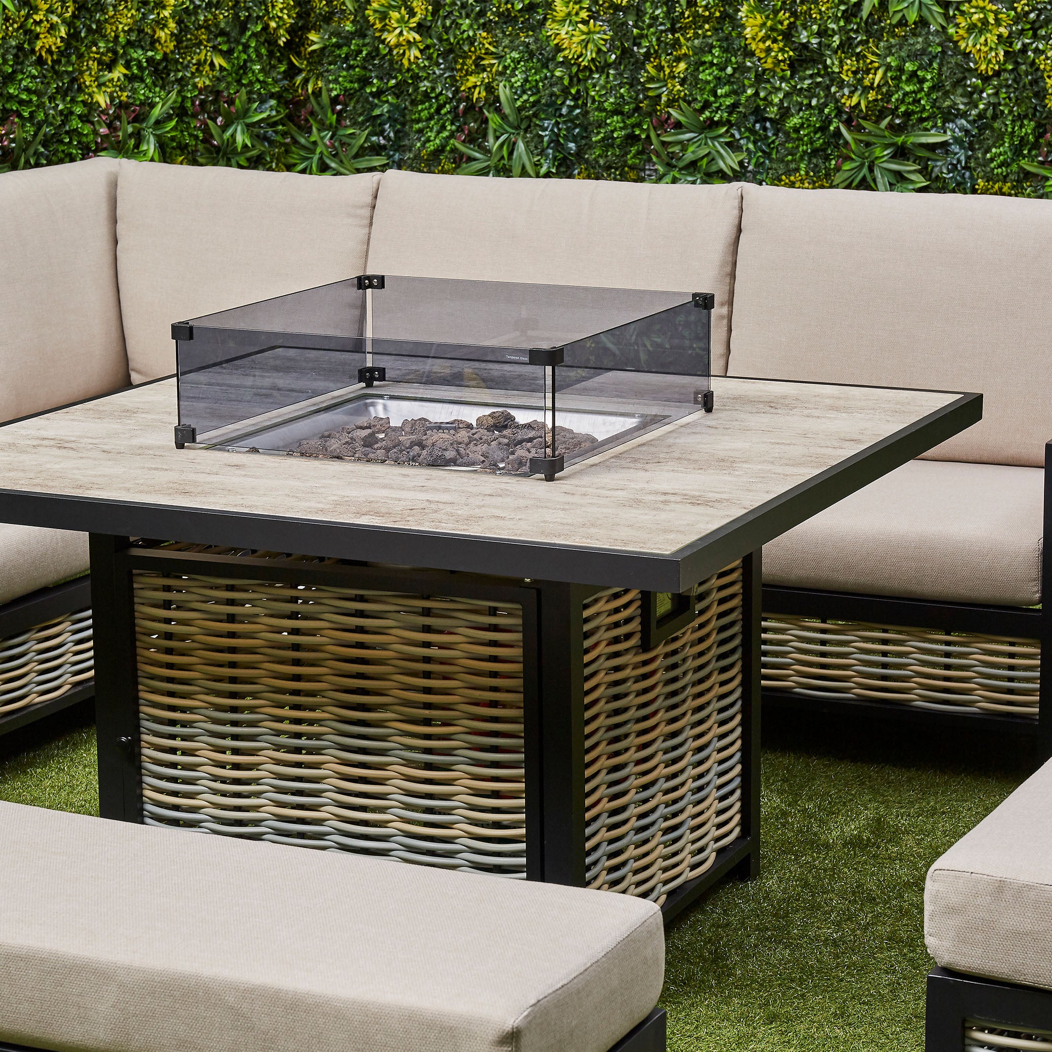 Beige Ivy Aluminium and rattan ceramic top coffee table (14929993597306)