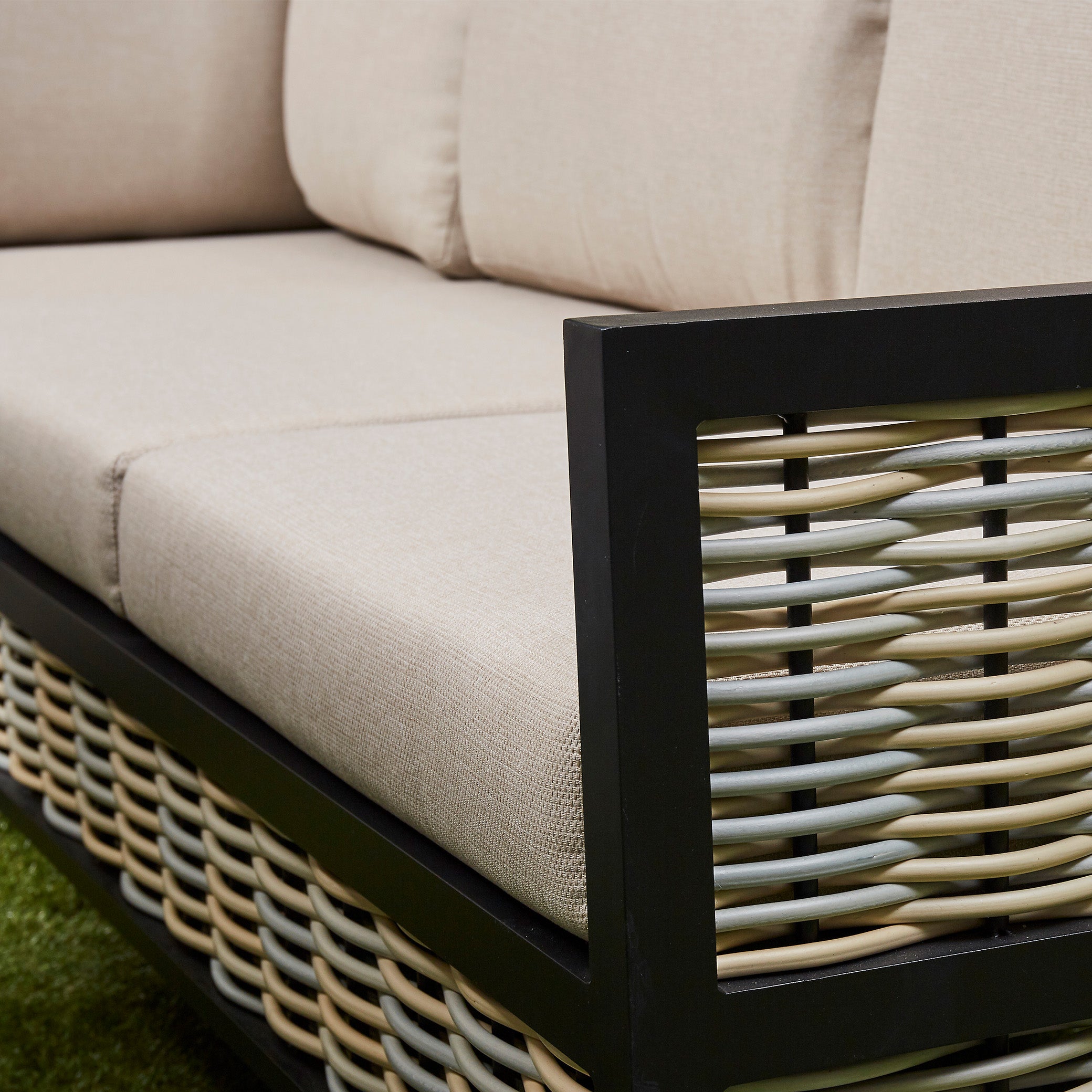 Beige Ivy ceramic top coffee table corner - Left close view (14929993597306)