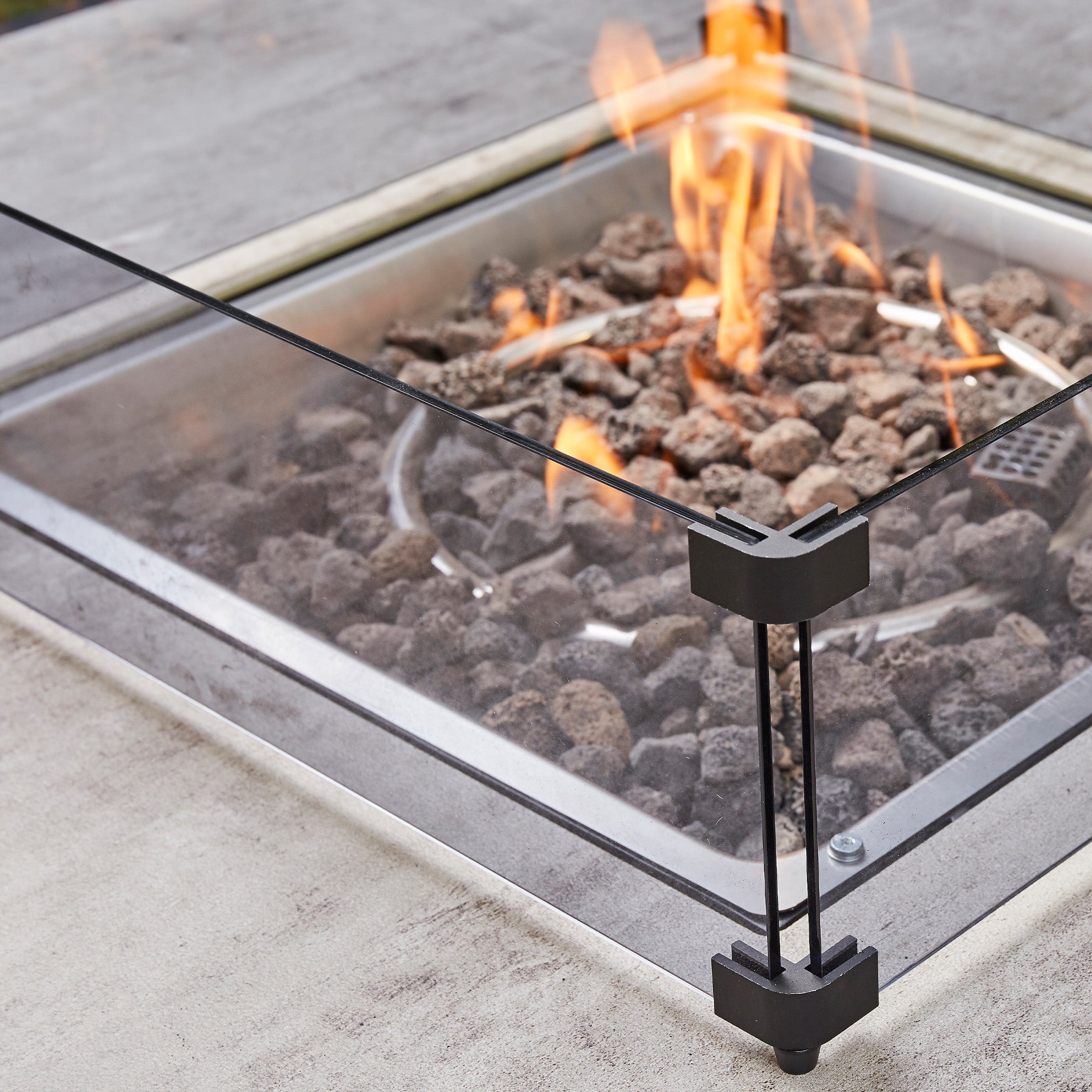 Beige Ivy ceramic top coffee table with Fire Pit - close view (14929993597306)