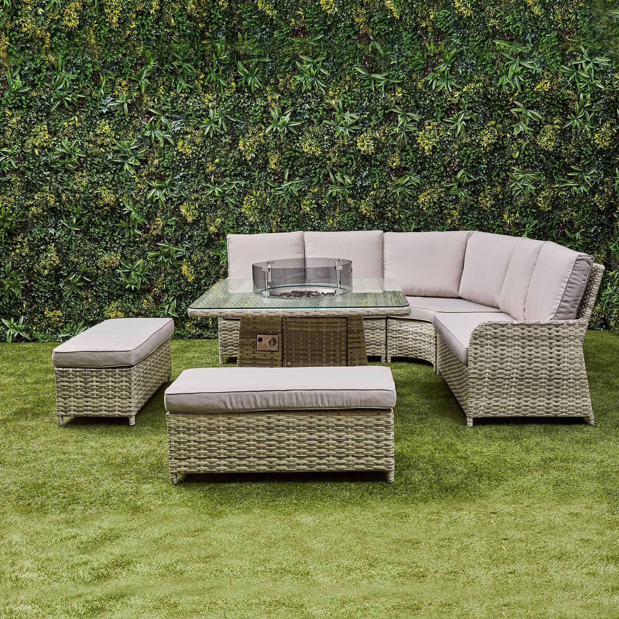Beige Lola Rattan Corner Dining Set with Fire Pit – right side view (14930007720314)