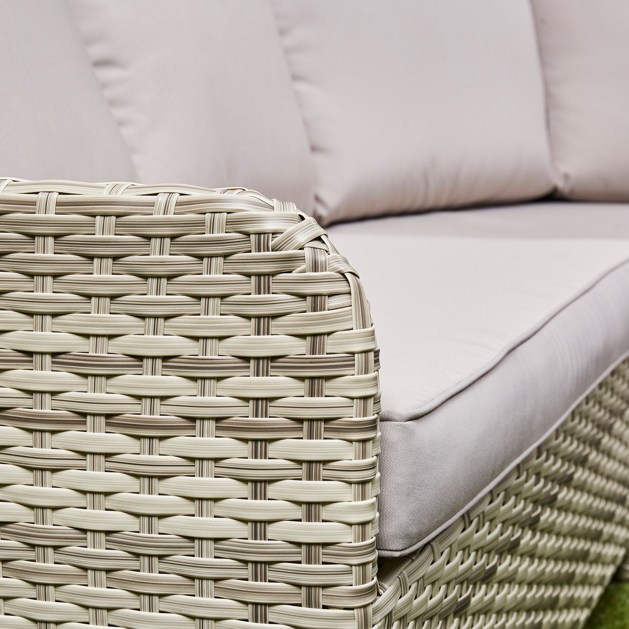 Beige Lola rattan sofa - left side close view (14930007720314)