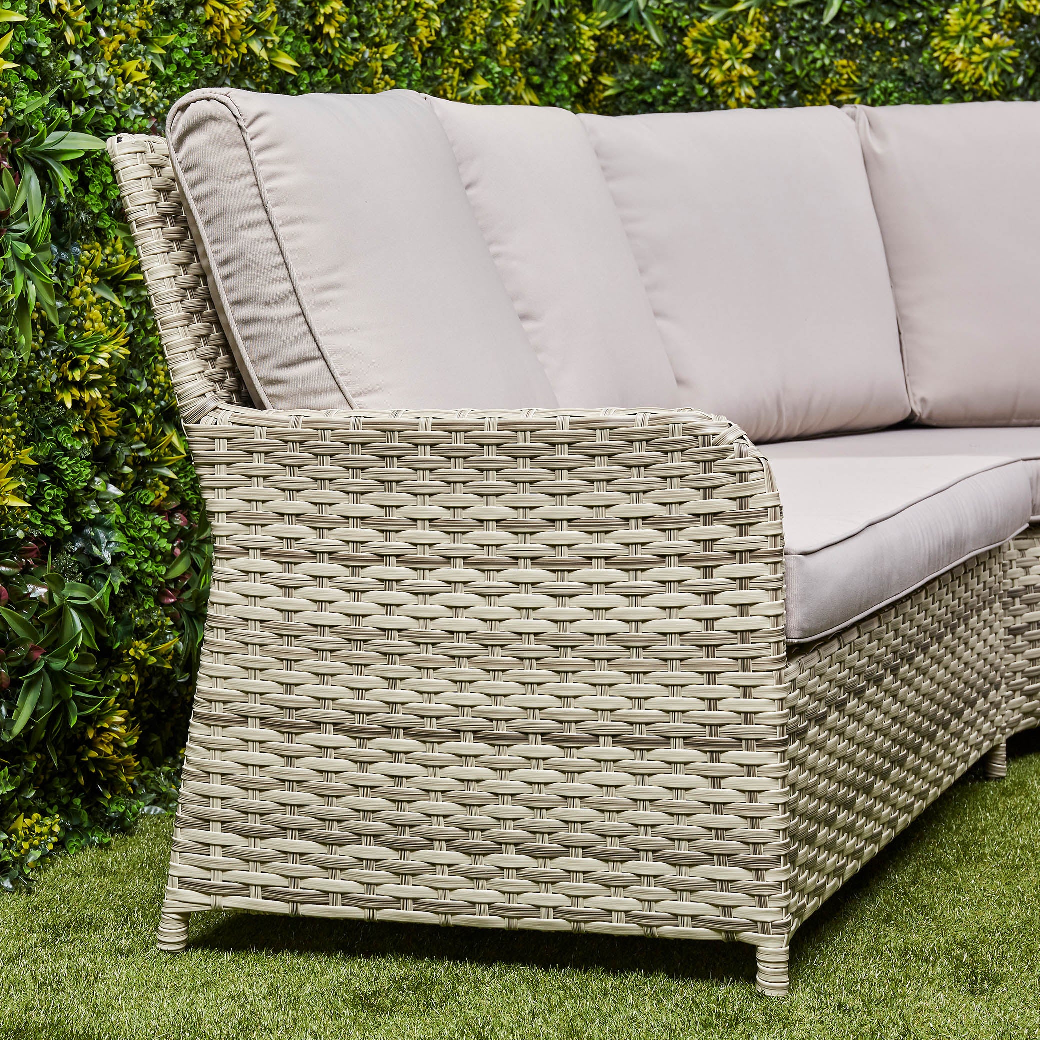 Beige Lola rattan sofa with cushion- left side close view (14930007720314)