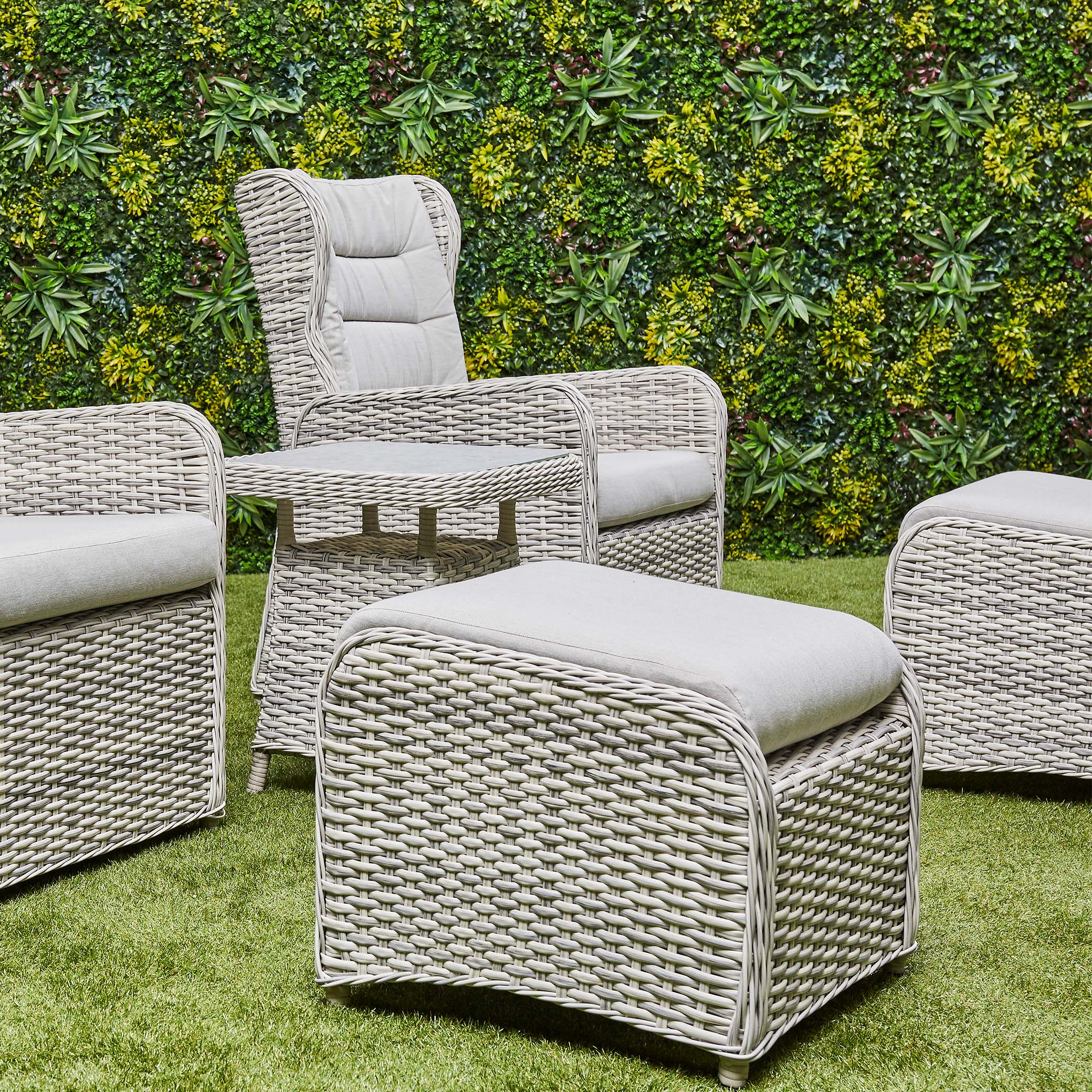 Beige Willow Reclining Rattan Armchair - close view (14930009850234)