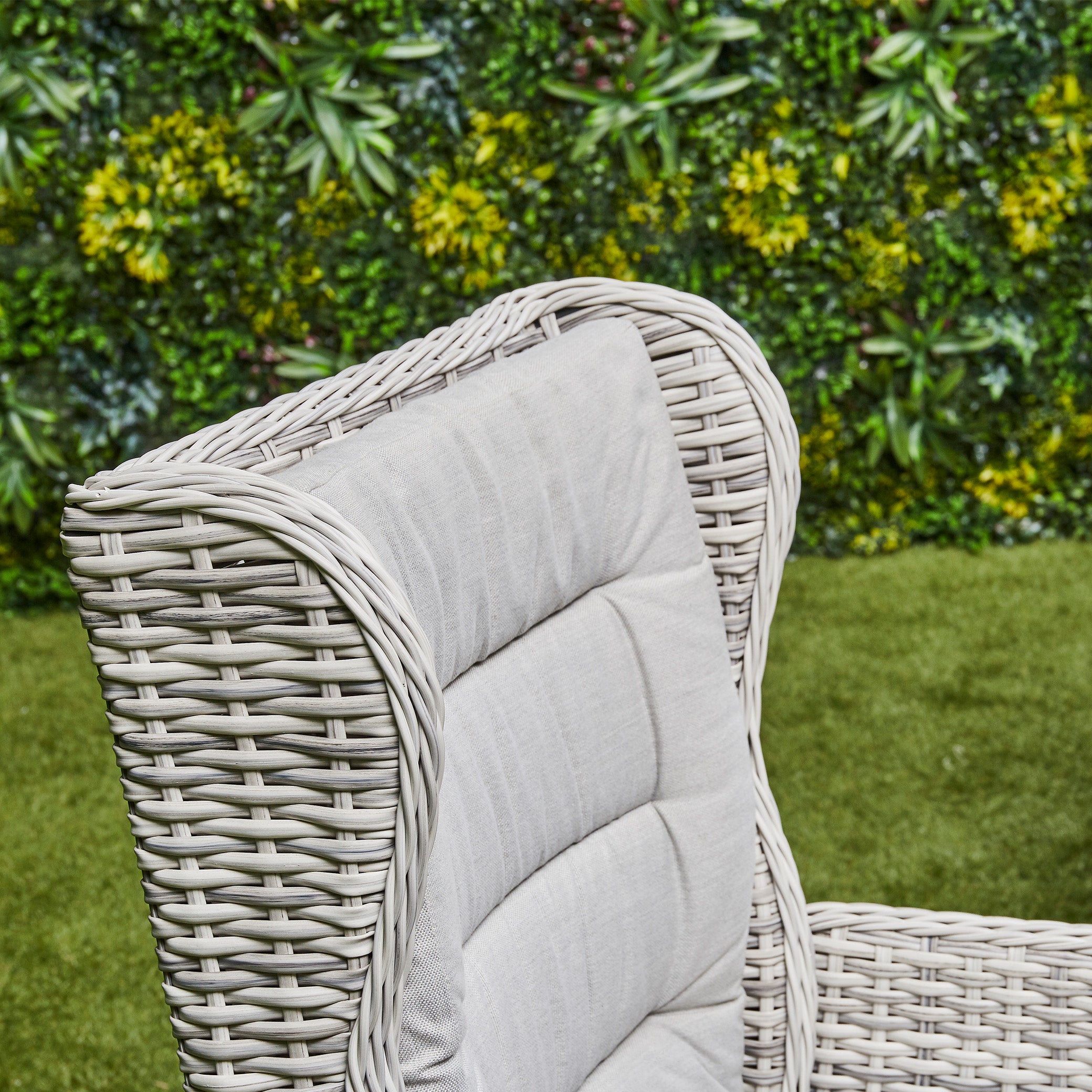 Beige Willow Reclining Rattan Armchair with stool - side view (14930009850234)