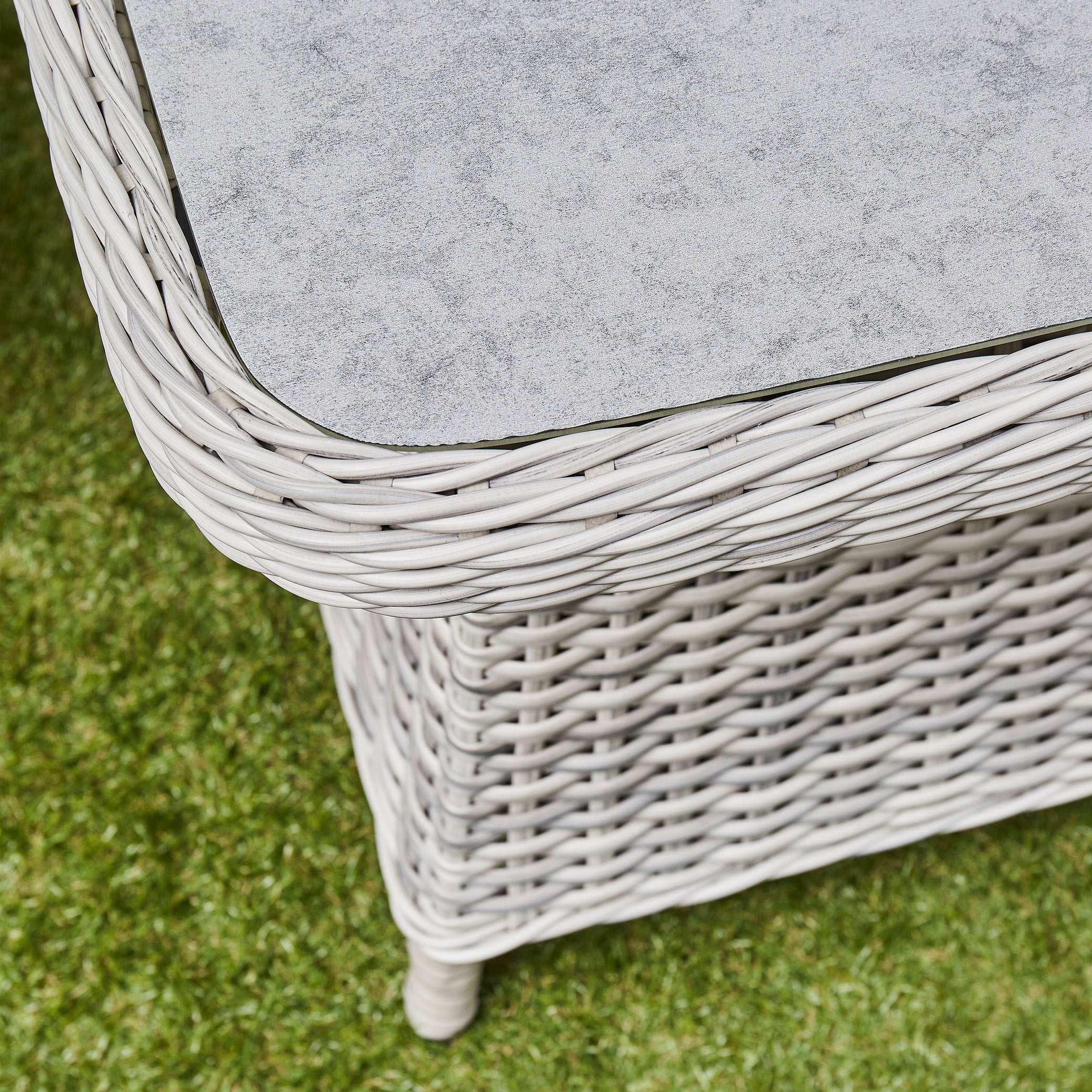 Beige Willow rattan with ceramic Top Coffee Table - close view (14930009850234)