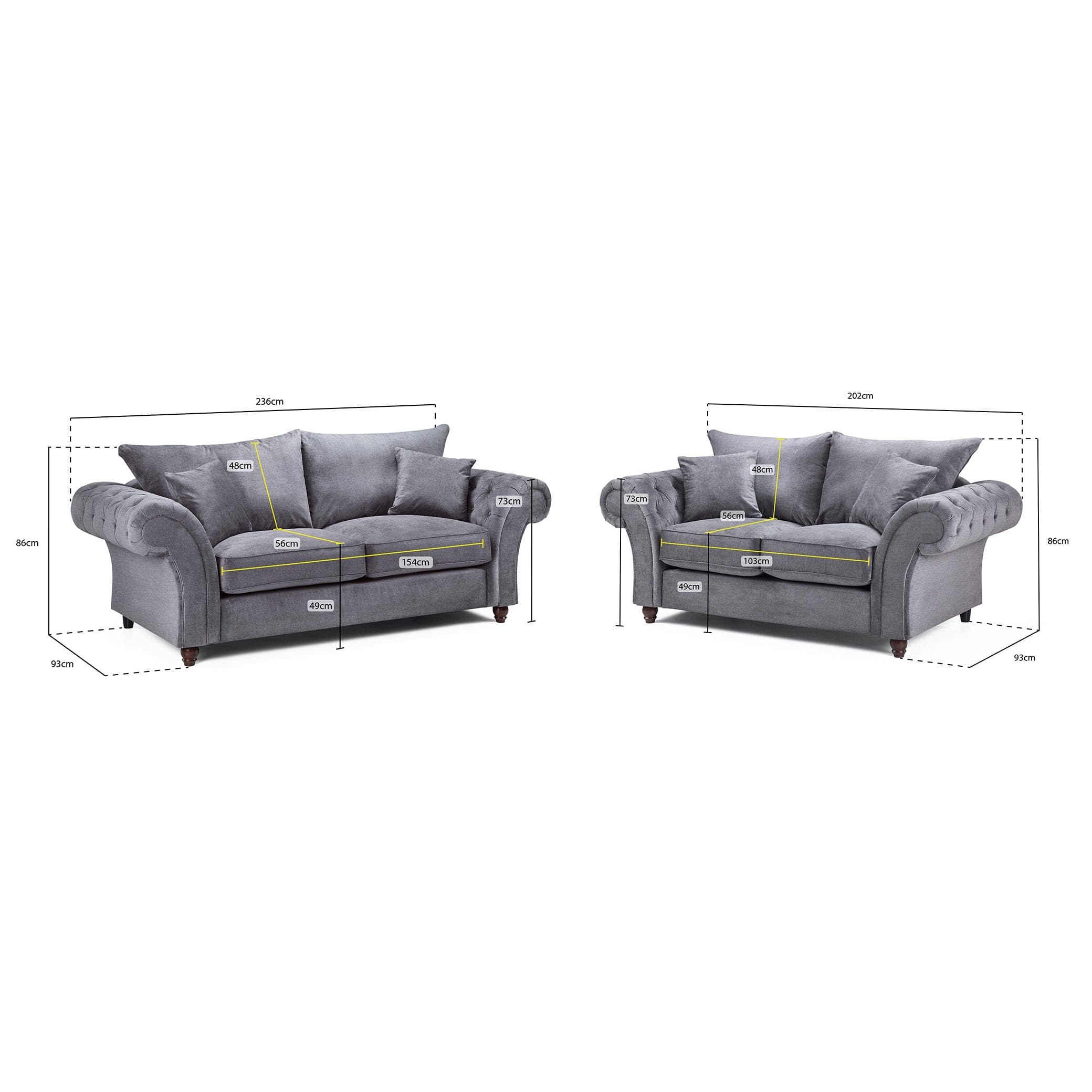 Berkshire Grey 3+2 Seater Sofa - measurement view (7026905743424)