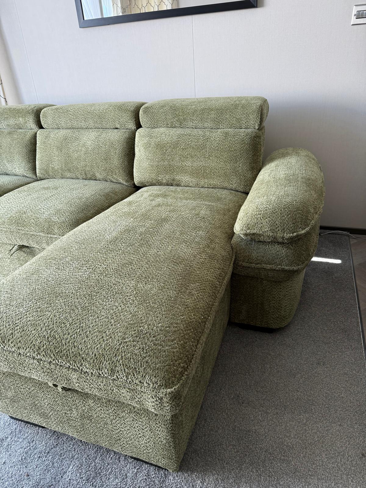Billie U Shape Sofa Bed in Green with Lift Up Storage