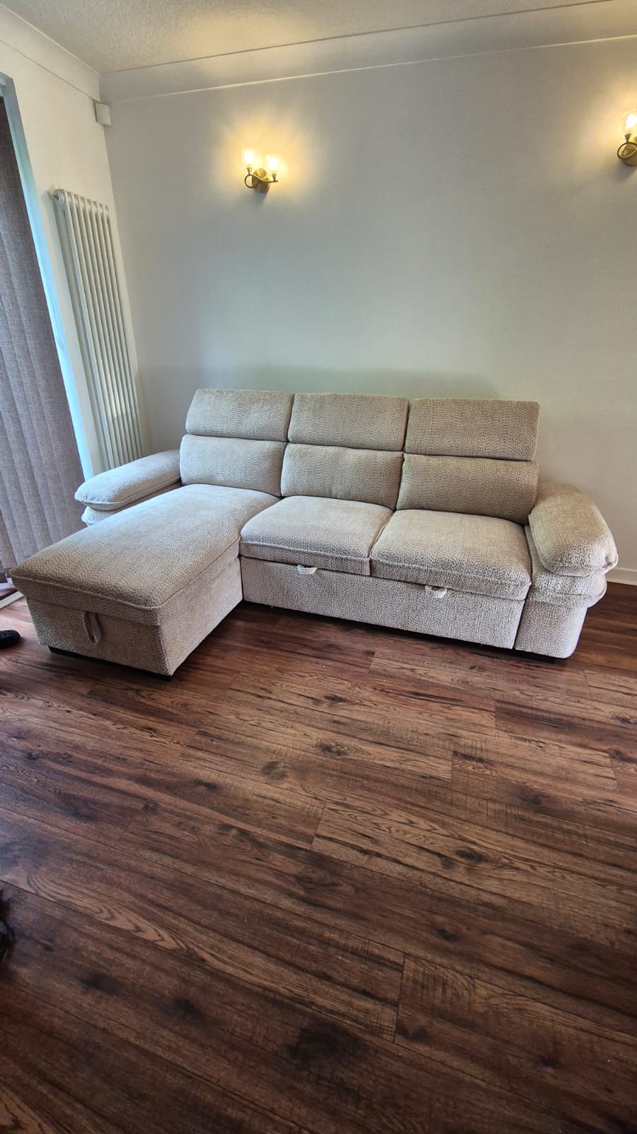 Billie U Shape Sofa Bed in Beige with Lift Up Storage