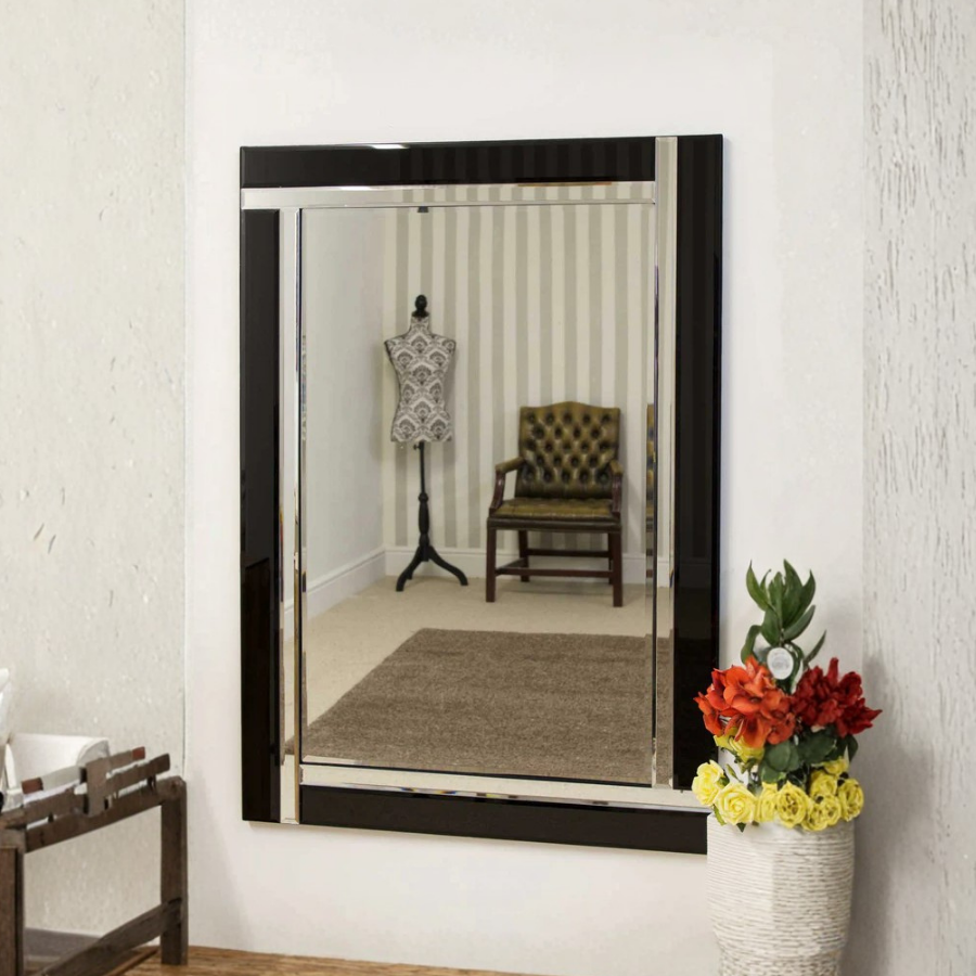 Aston Black Double Bevelled All Glass Mirror 70 x 100cm (15010562638202)