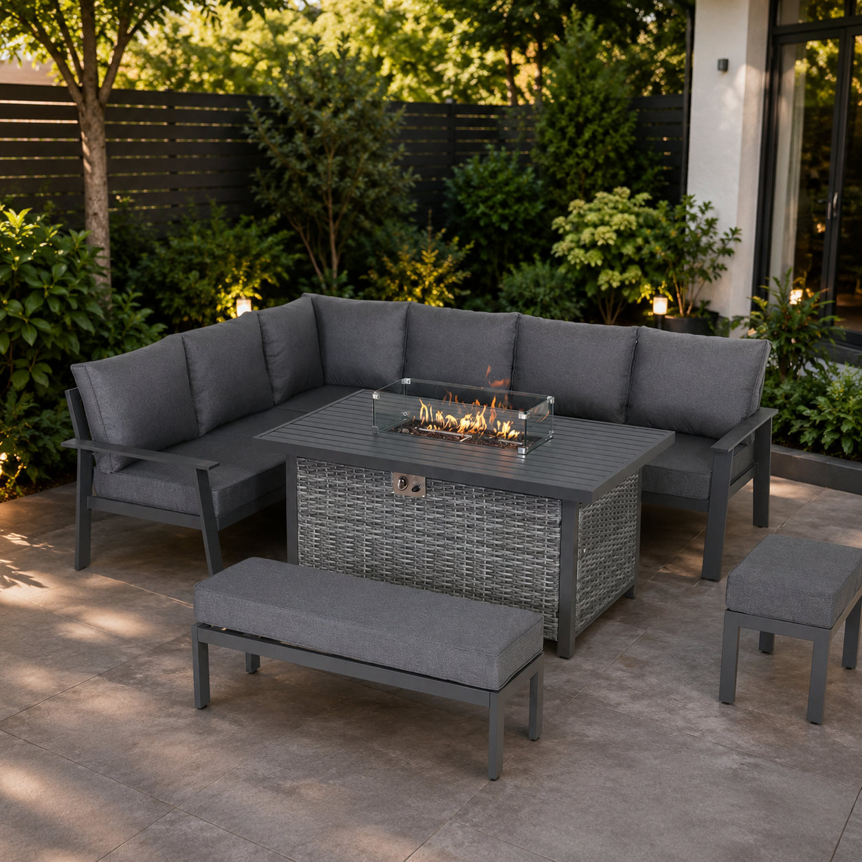 Cadiz Large Corner Dining Set with Firepit Table (Left Hand) - AMC Furniture
