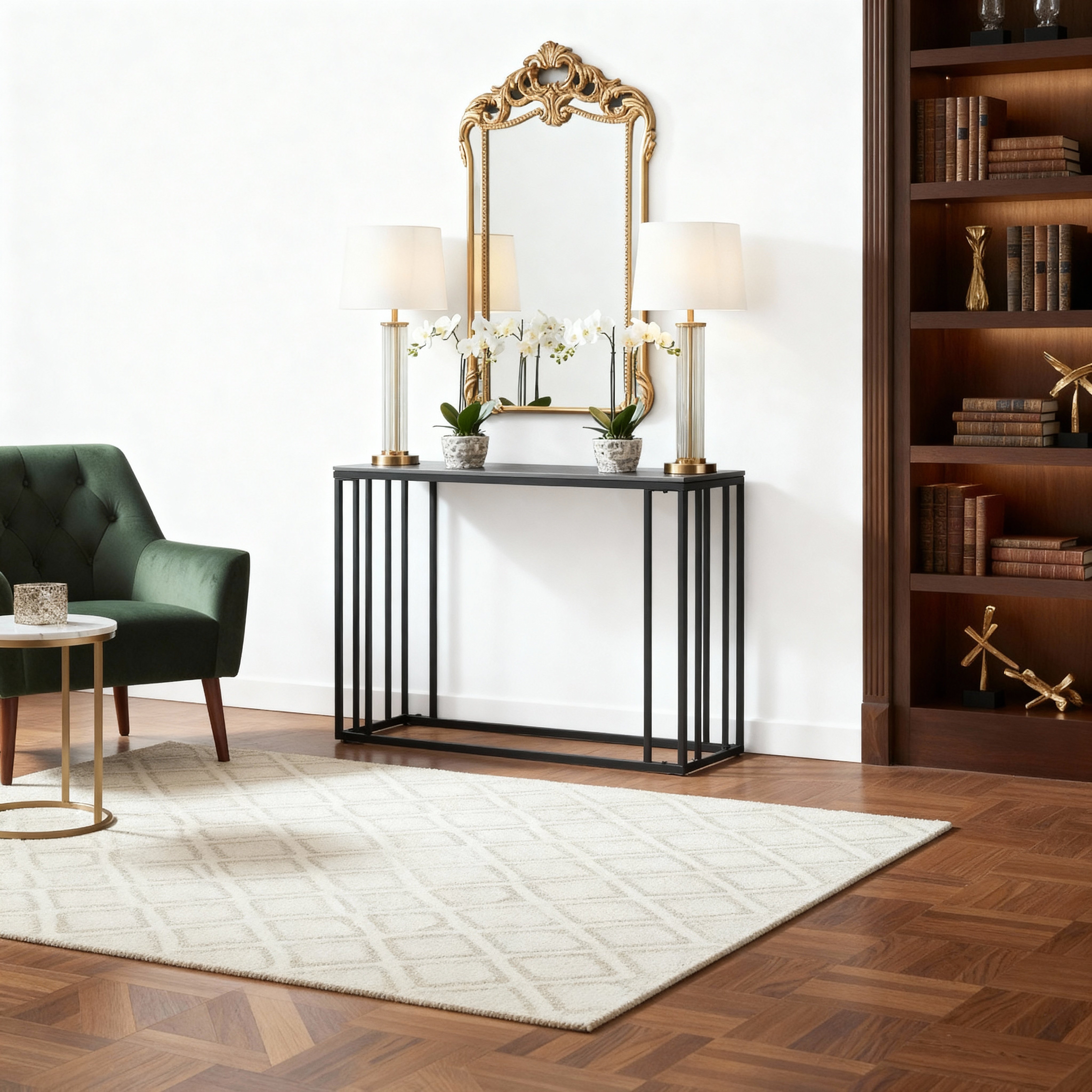 Cairo Console Table with Black Stone Top