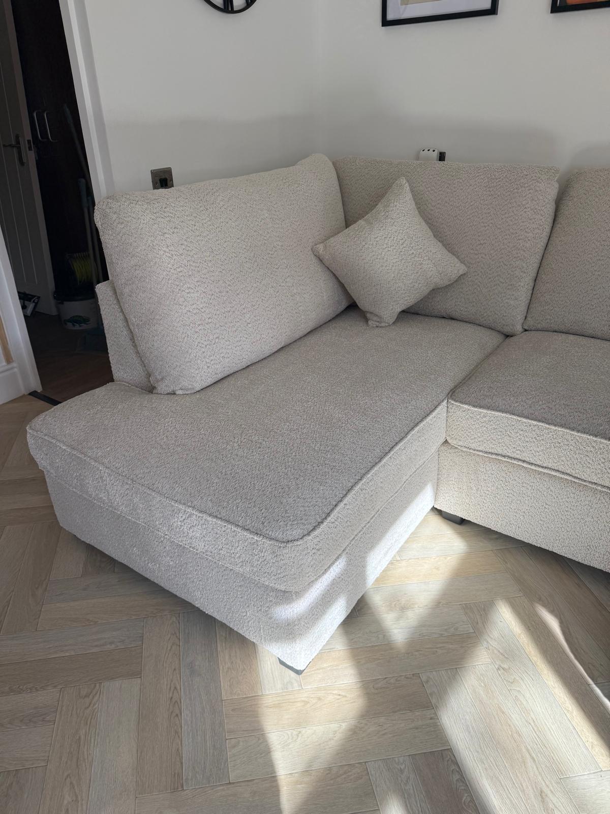 Camden U-Shape Corner Sofa with Footstool – Beige Boucle