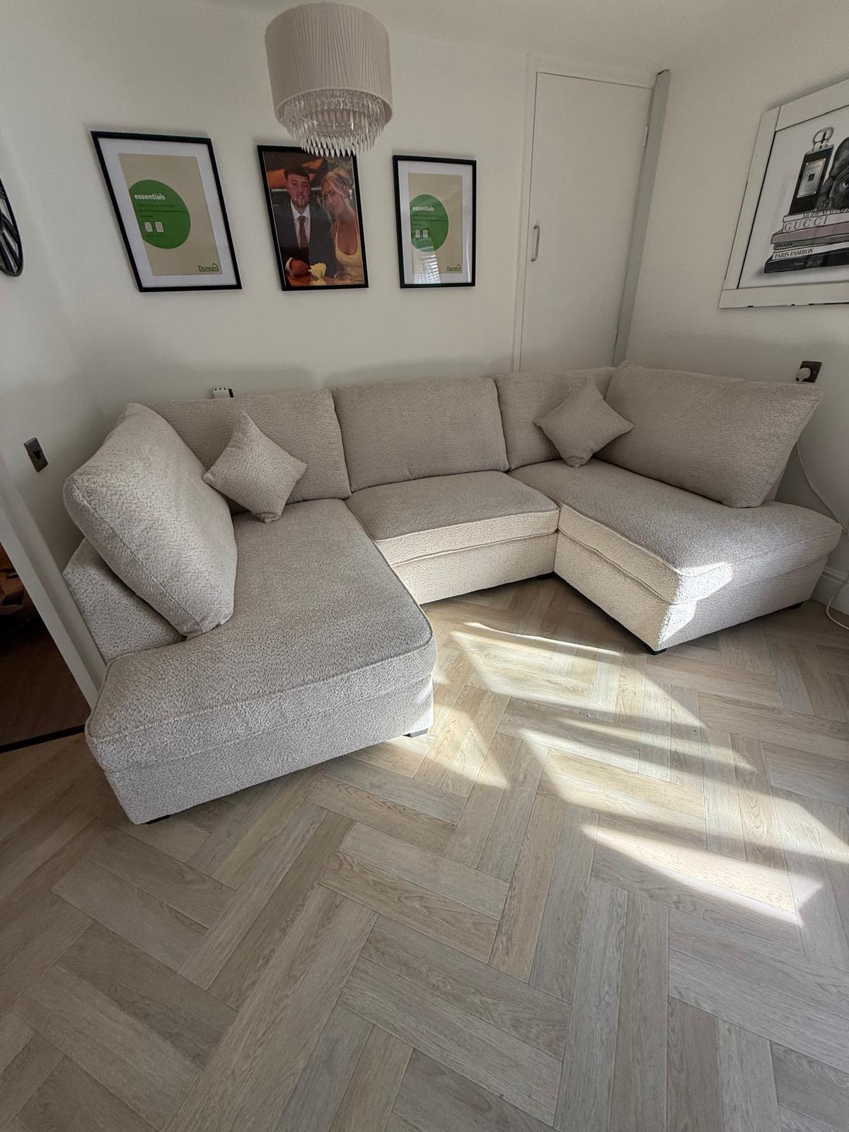 Camden U-Shape Corner Sofa with Footstool – Beige Boucle