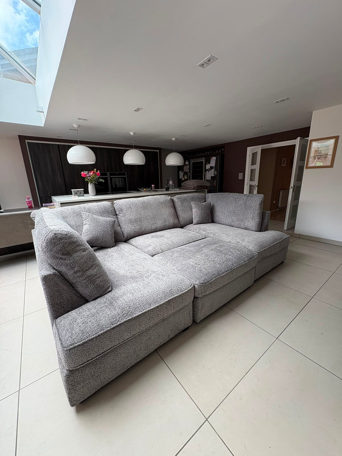 Camden U Shape Corner Sofa with Footstool - Grey Boucle