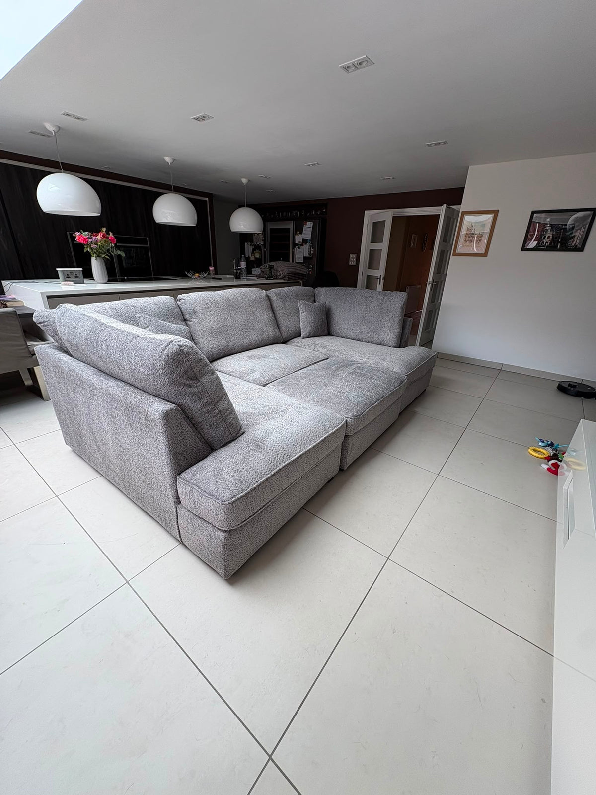 Camden U Shape Corner Sofa with Footstool - Grey Boucle