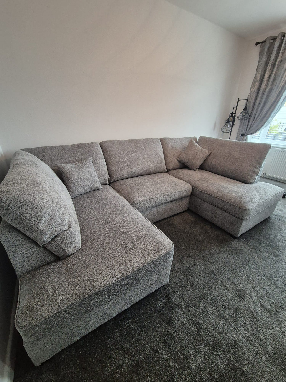 Camden U Shape Corner Sofa with Footstool - Grey Boucle