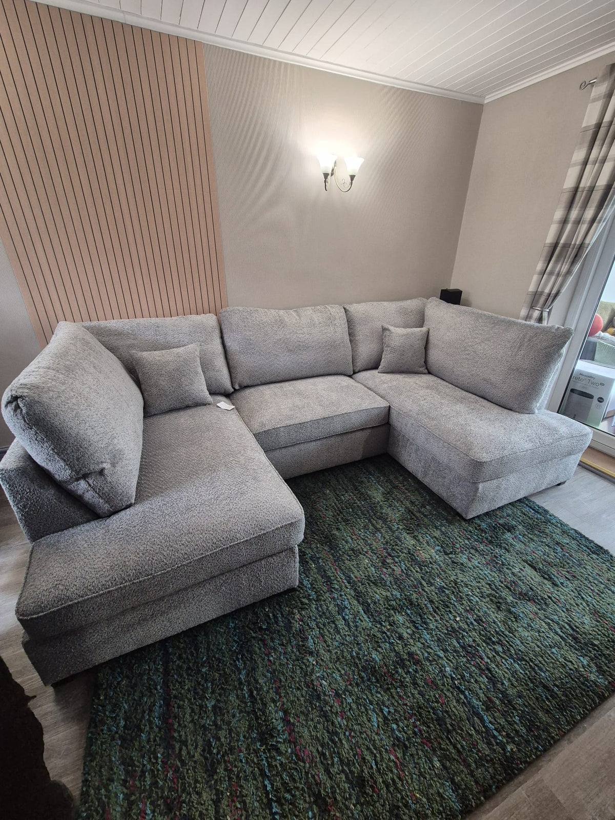 Camden U Shape Corner Sofa with Footstool - Grey Boucle