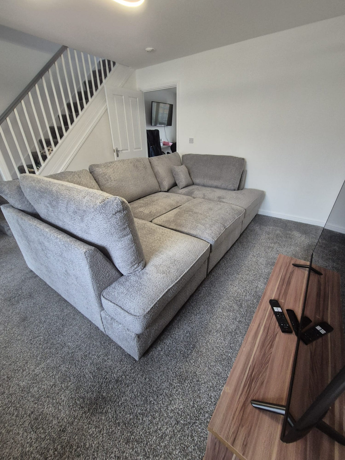 Camden U Shape Corner Sofa with Footstool - Grey Boucle