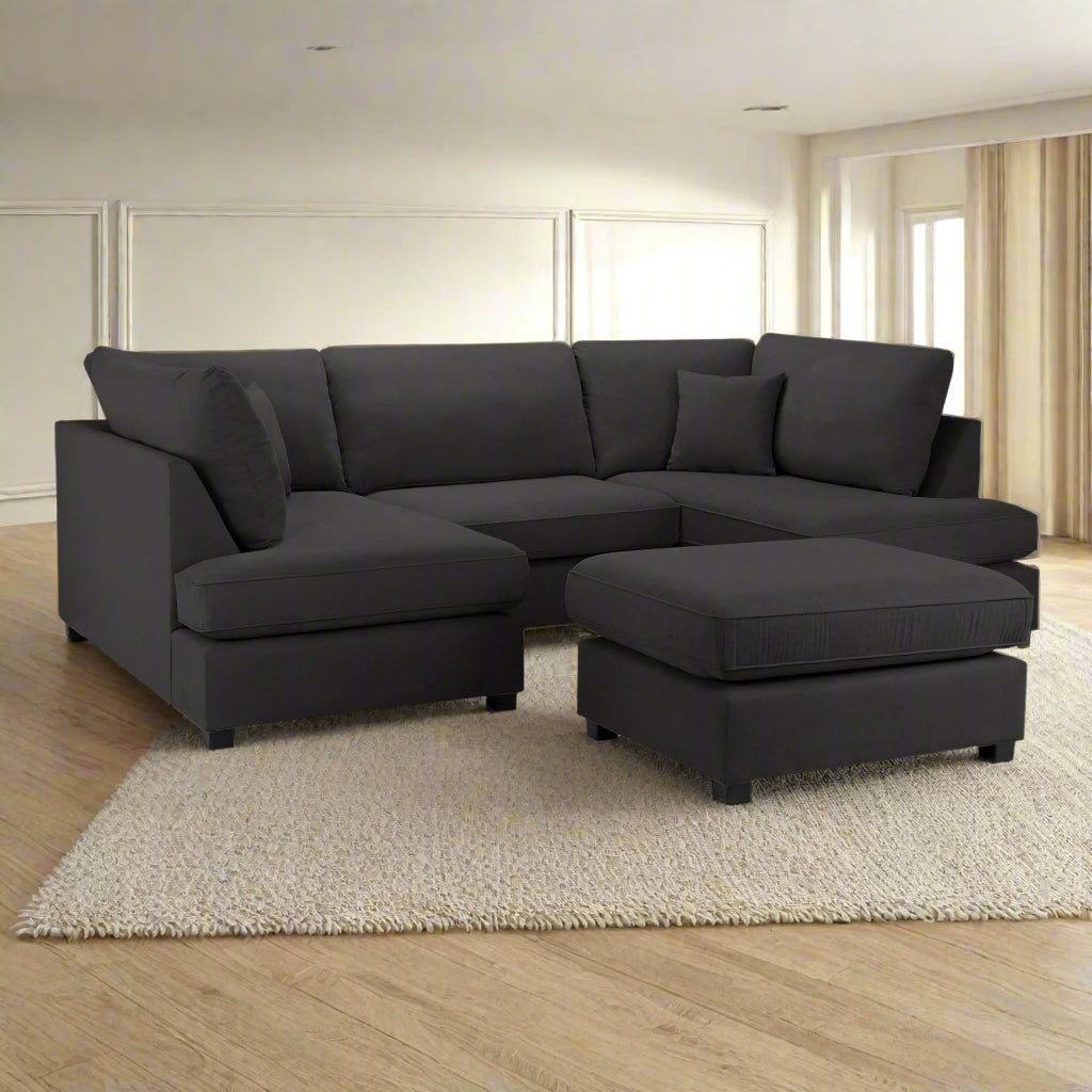 Camden U-Shape Corner Sofa with Footstool – Classic Black (7022917615680)