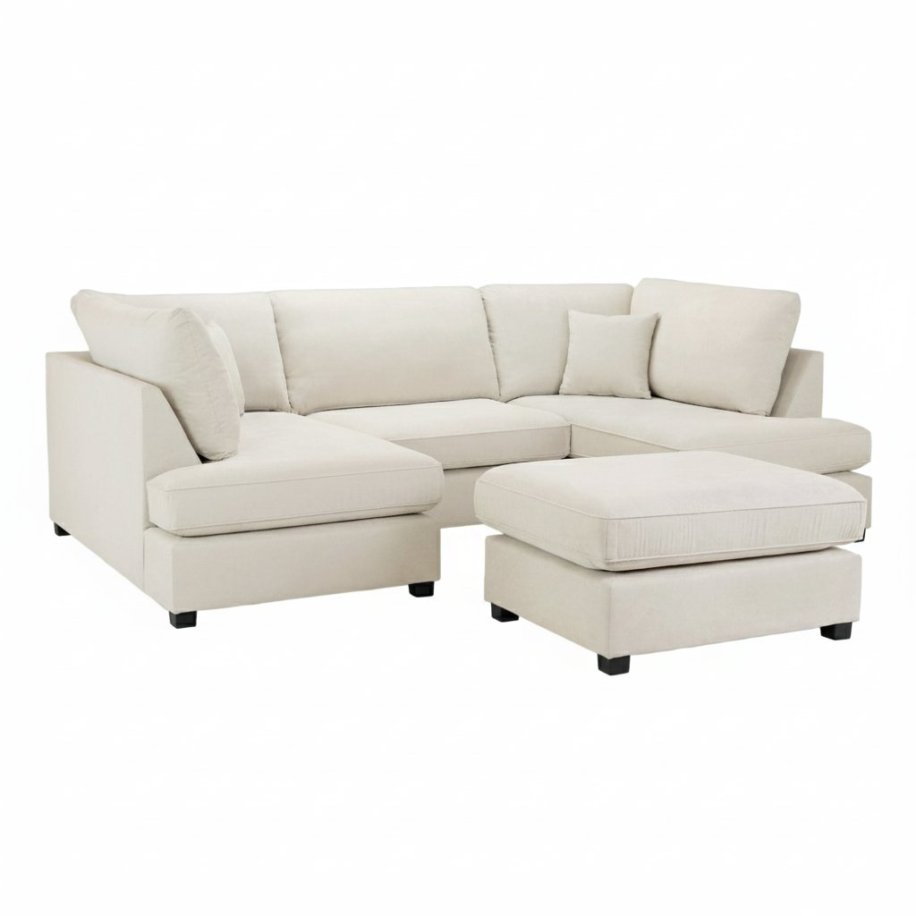Camden U-Shape Corner Sofa with Footstool – Classic Beige