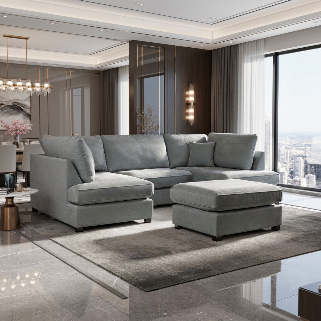 Camden U-Shape Corner Sofa with Footstool – Classic Grey