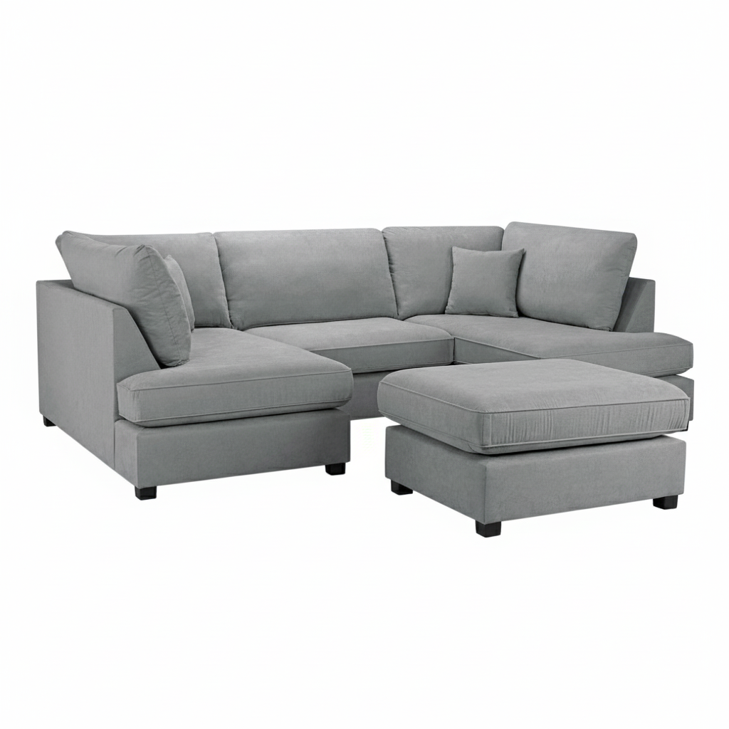 Camden U Shape Corner Sofa with Footstool - Plush Beige - AMC Furniture