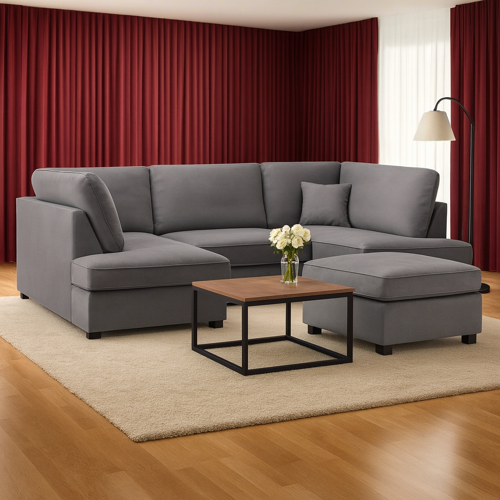 Camden U-Shape Corner Sofa with Footstool – Plush Grey (7022928986176)