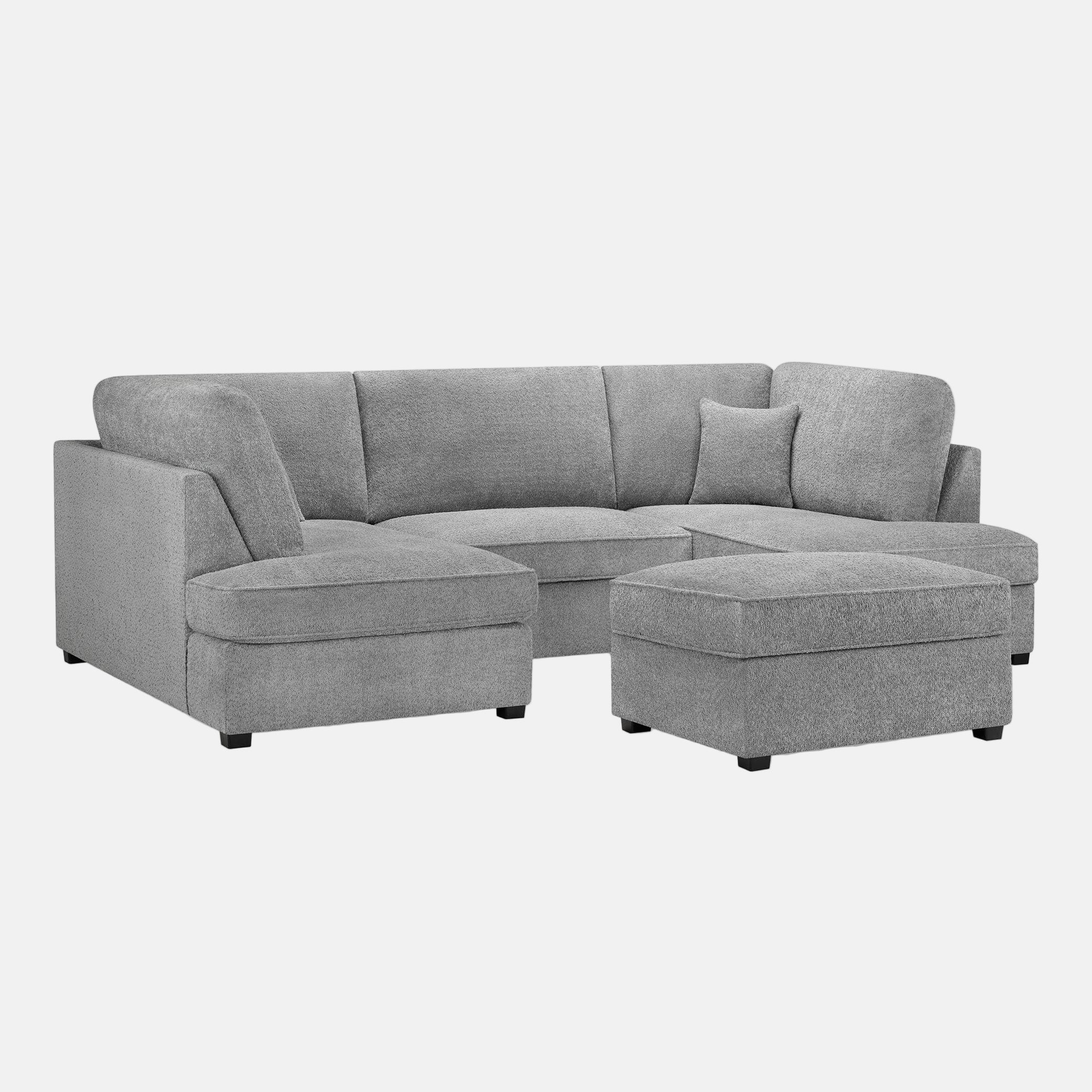 Camden U Shape Corner Sofa with Footstool - Grey Boucle (7022930985024)
