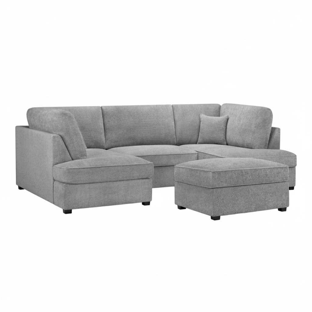 Camden U Shape Corner Sofa with Footstool - Grey Boucle