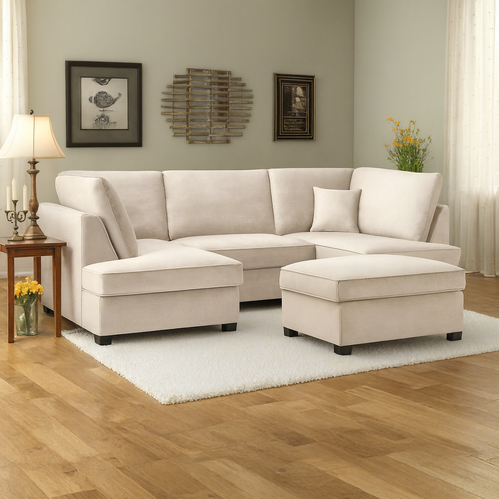 Camden U Shape Corner Sofa with Footstool - Plush Beige (7022922104896)