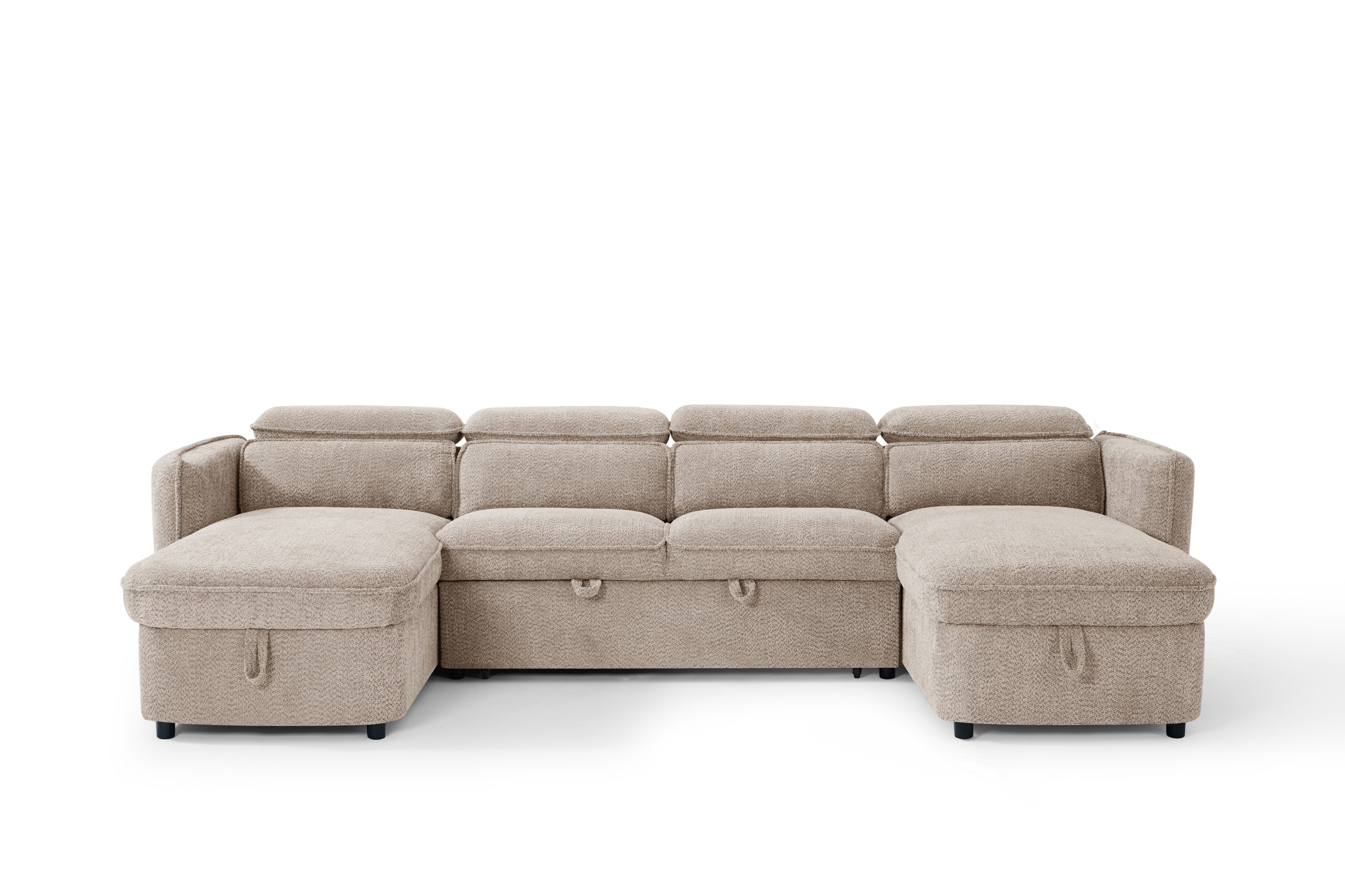 Nova U Shape Corner Sofa Bed in Beige - AMC Furniture