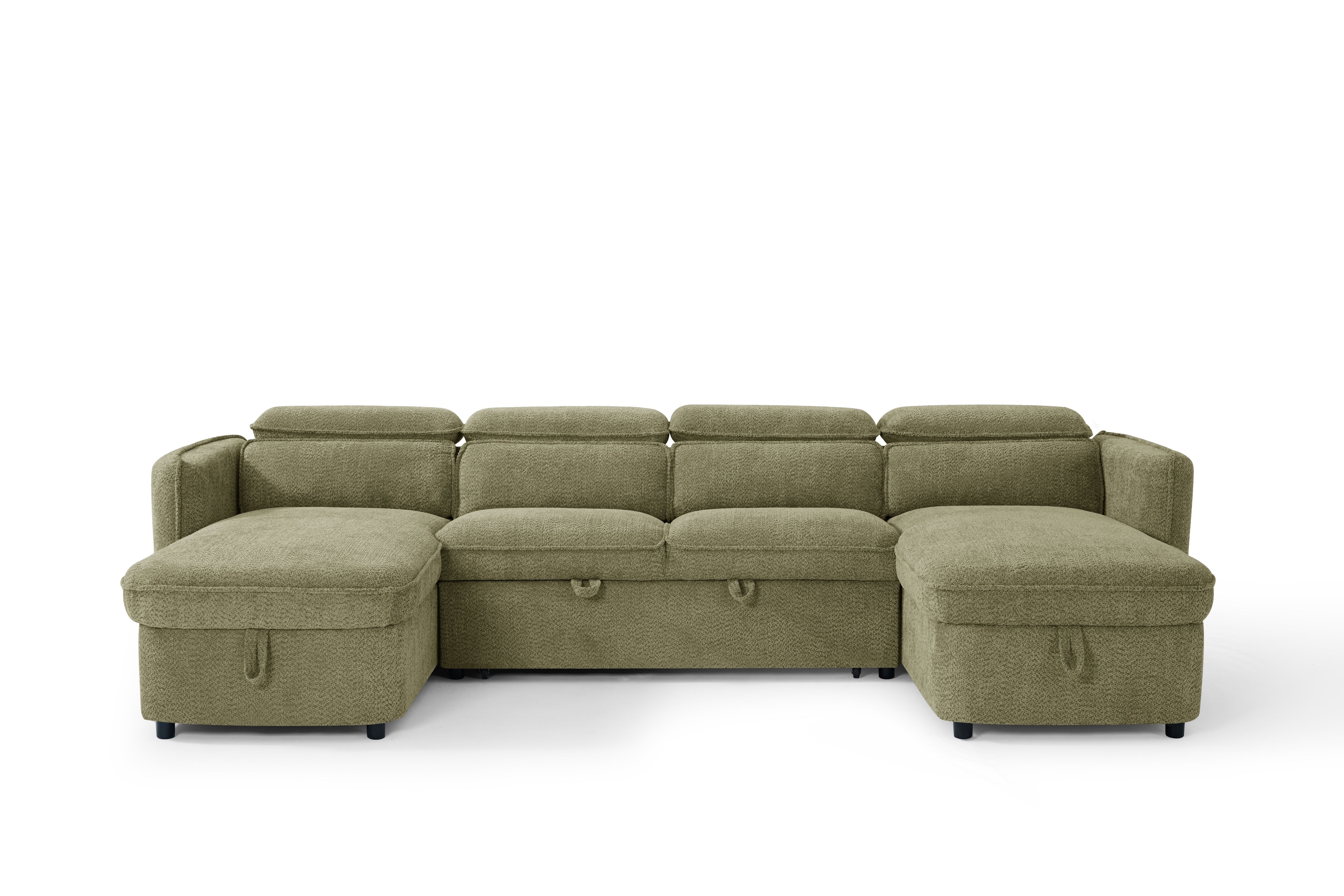 Nova U Shape Corner Sofa Bed in Green - AMC Furniture