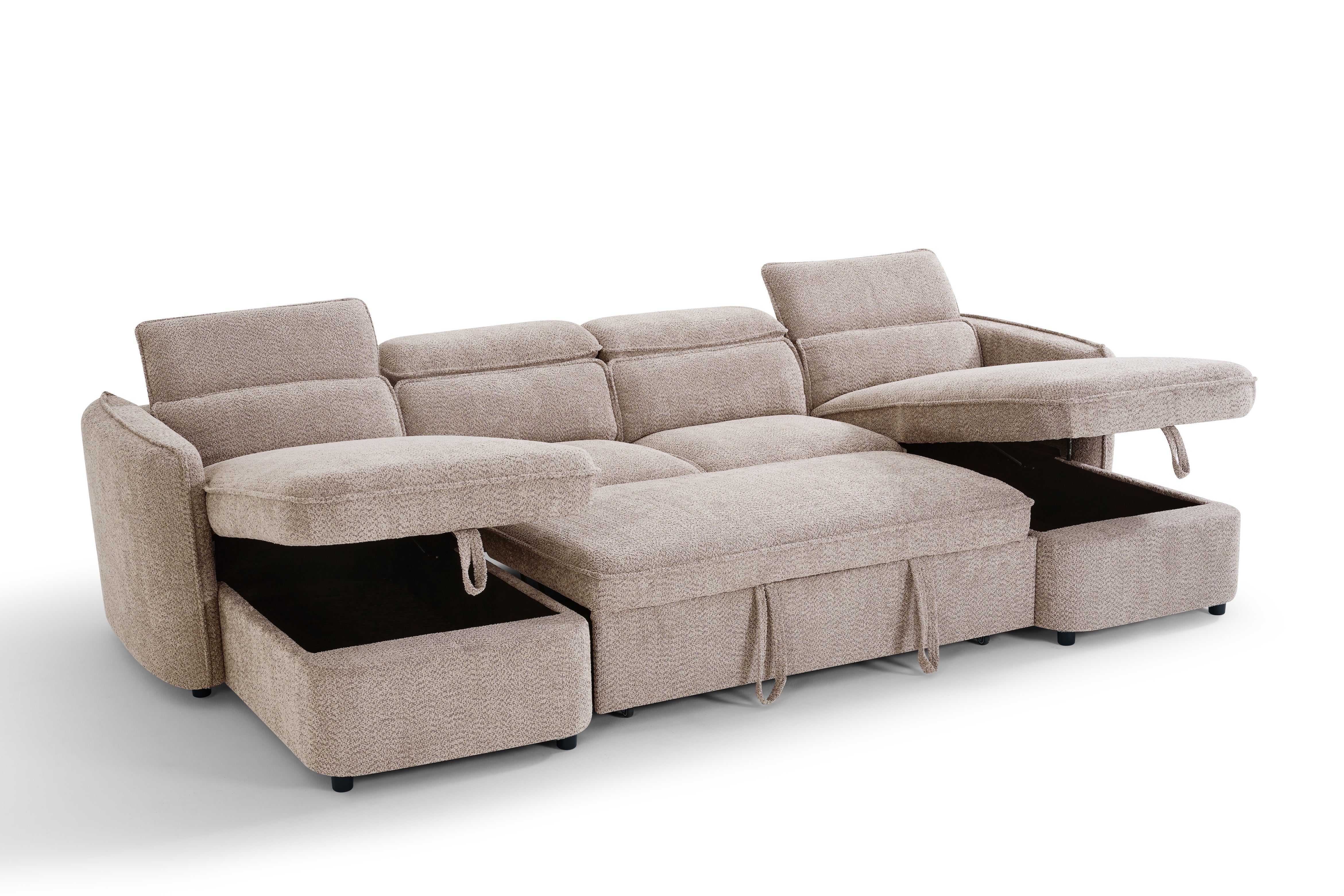 Nova U Shape Corner Sofa Bed in Beige - AMC Furniture