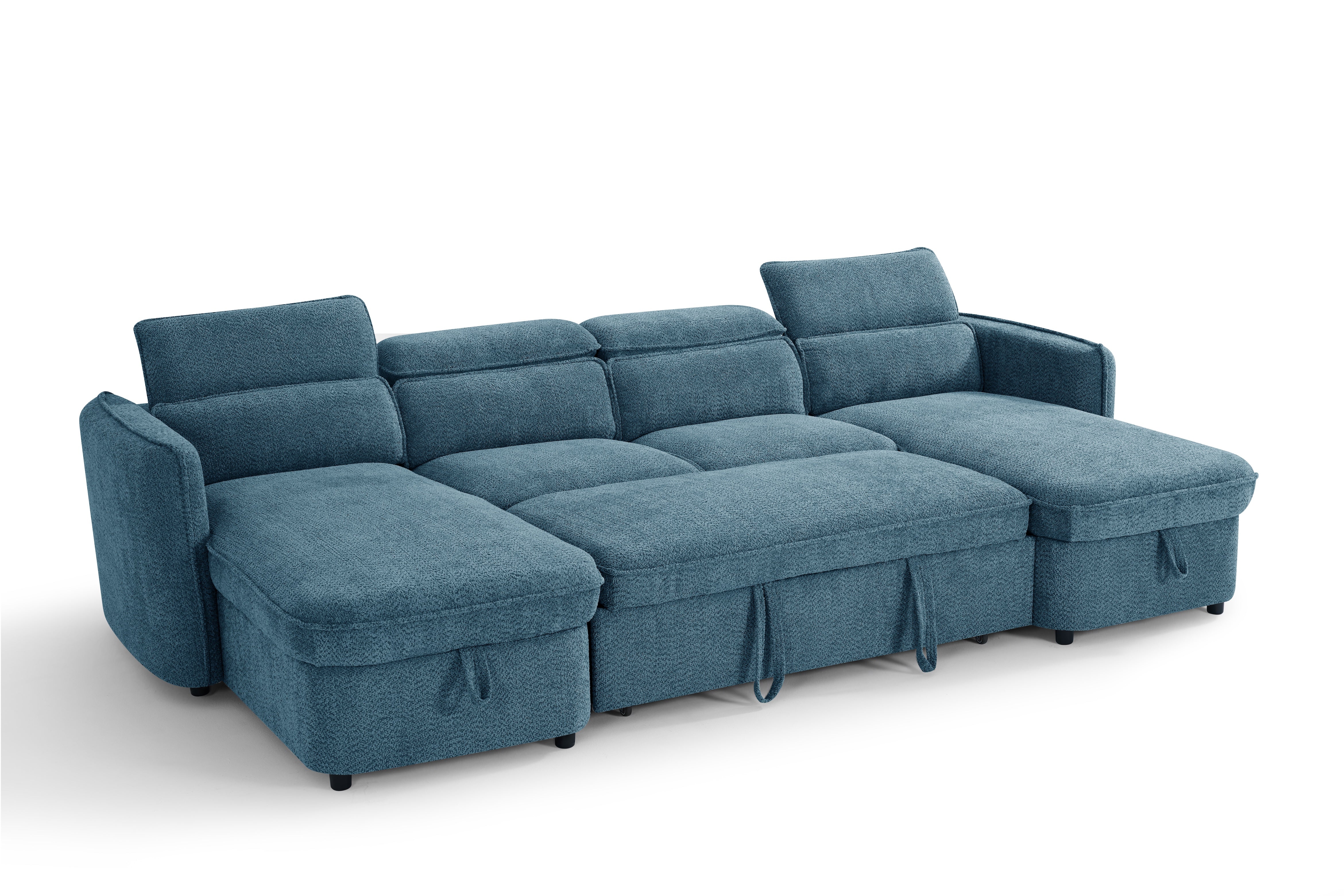 Nova U Shape Corner Sofa Bed in Blue - AMC Furniture