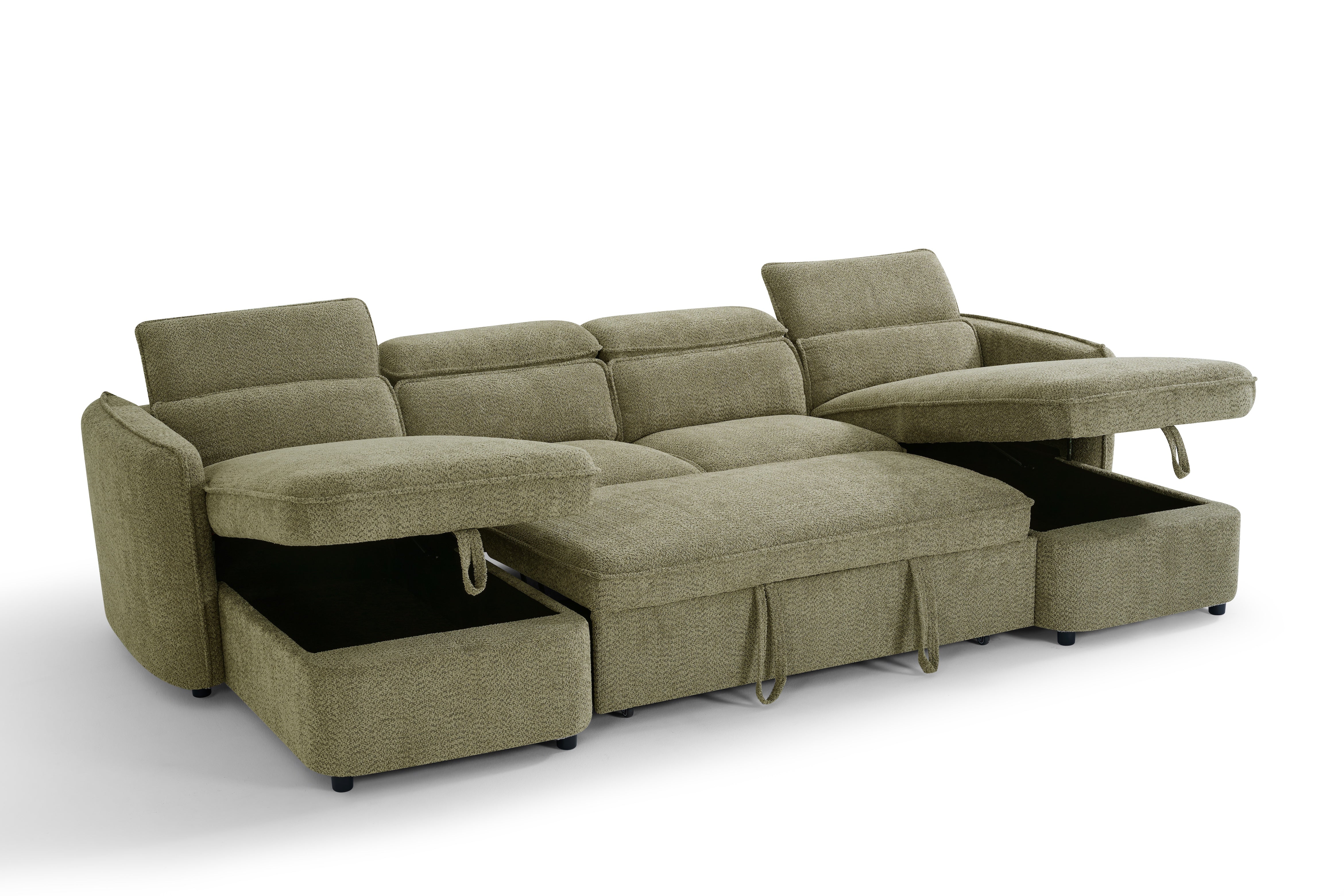 Nova U Shape Corner Sofa Bed in Green - AMC Furniture