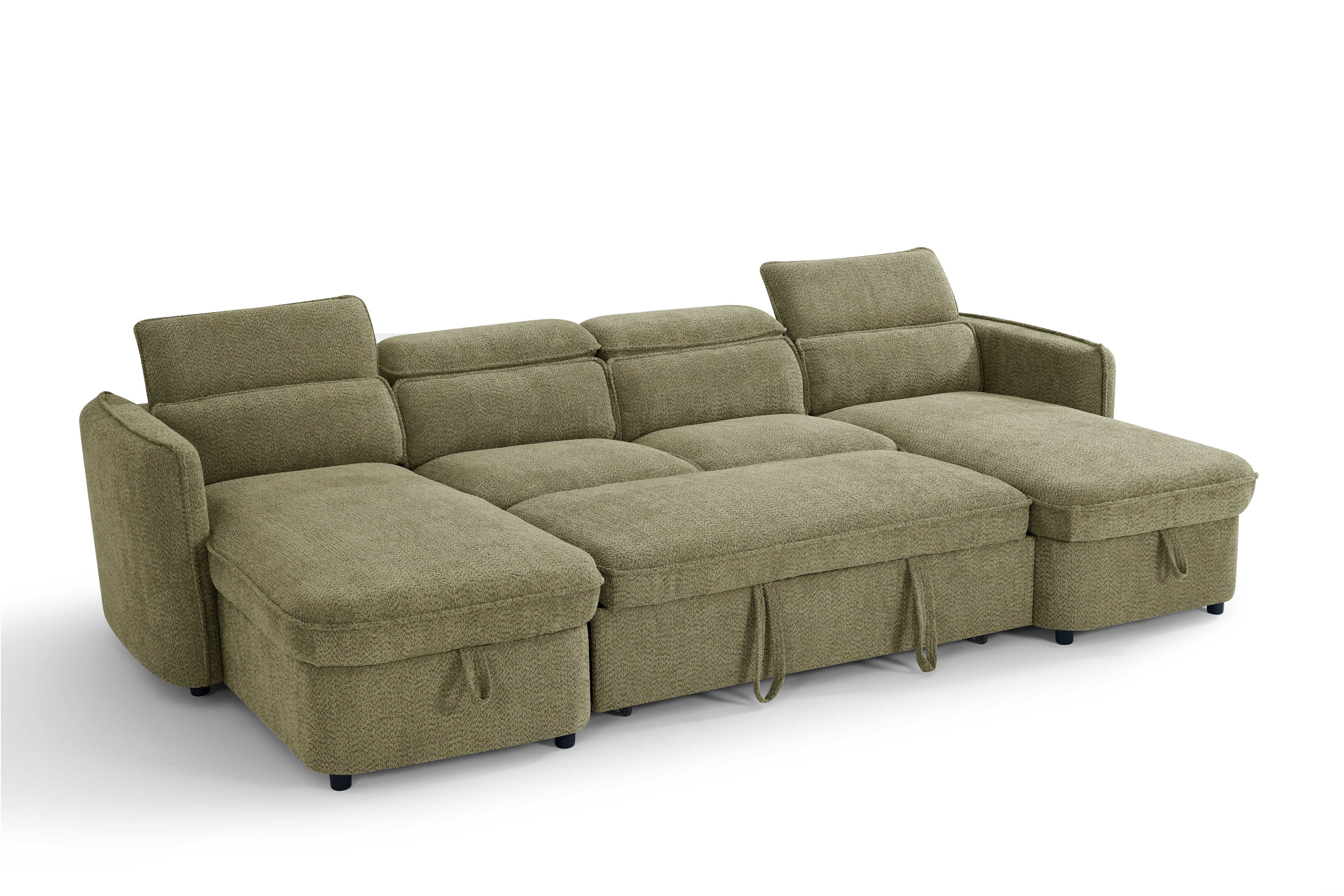 Nova U Shape Corner Sofa Bed in Green - AMC Furniture