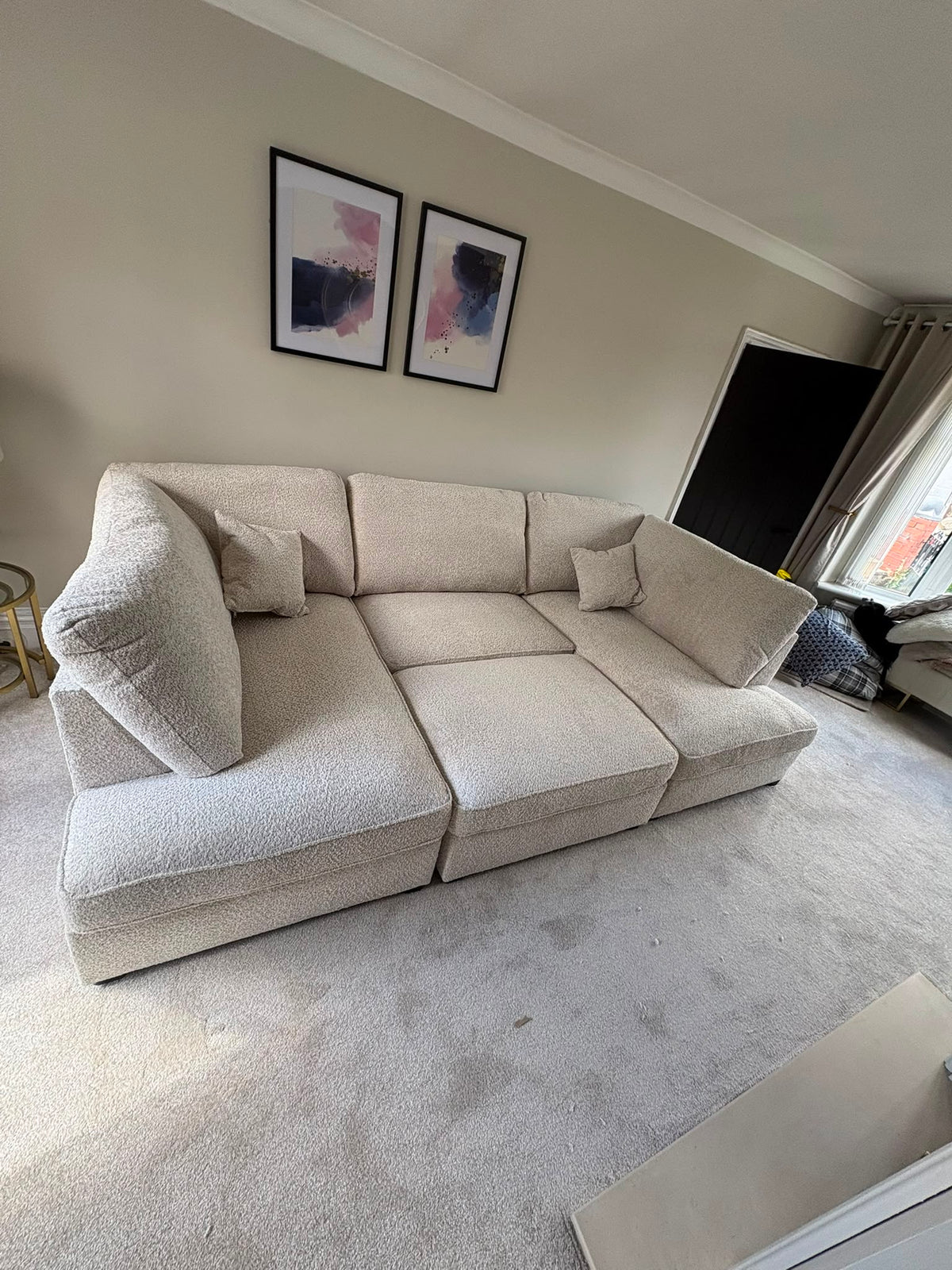 Camden U-Shape Corner Sofa with Footstool – Beige Boucle