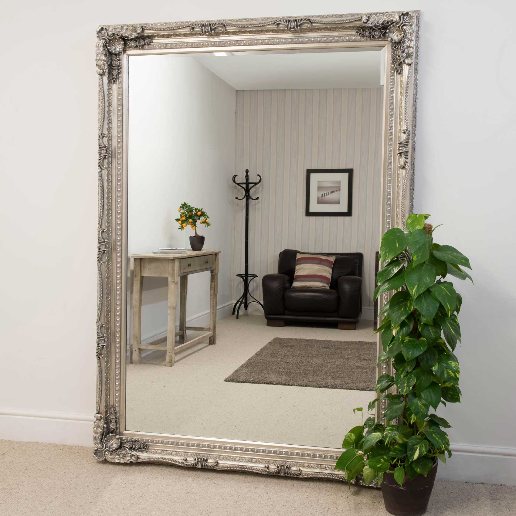 Carved Louis Silver Extra Large Wall Mirror 6ft7 x 4ft7 208 x 148cm. (15010562179450)