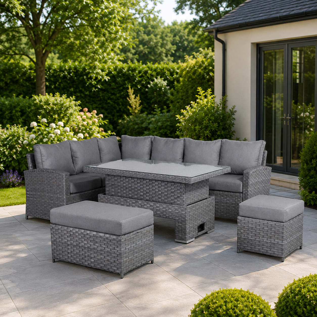 Casa Corner Sofa Set with Rising Dining Table in Grey (Left Hand) - AMC Furniture