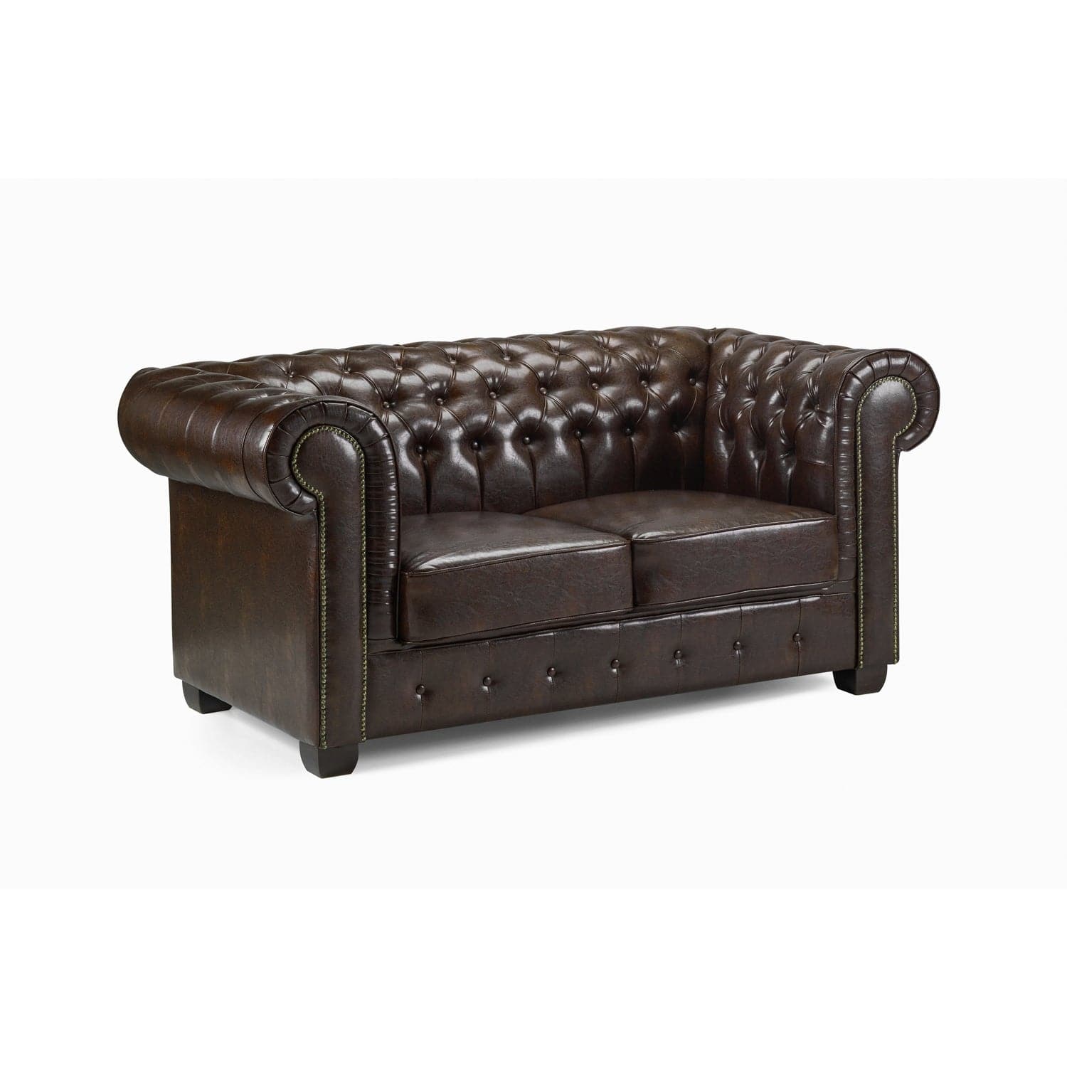 Chesterfield Sofa Antique Brown 2 Seater - front view (7023085649984)