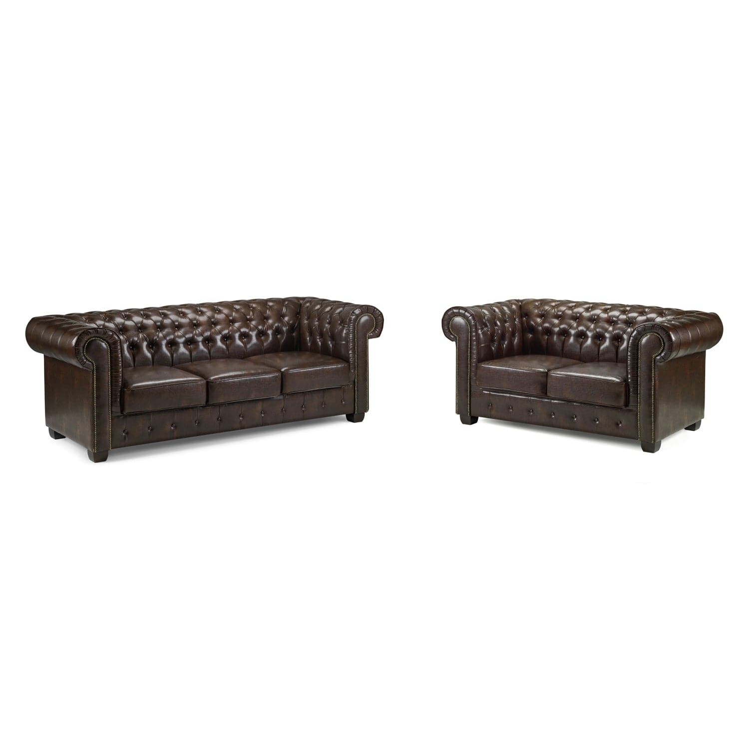 Chesterfield Sofa Antique Brown 3+2 Set - front view (7023079784512)