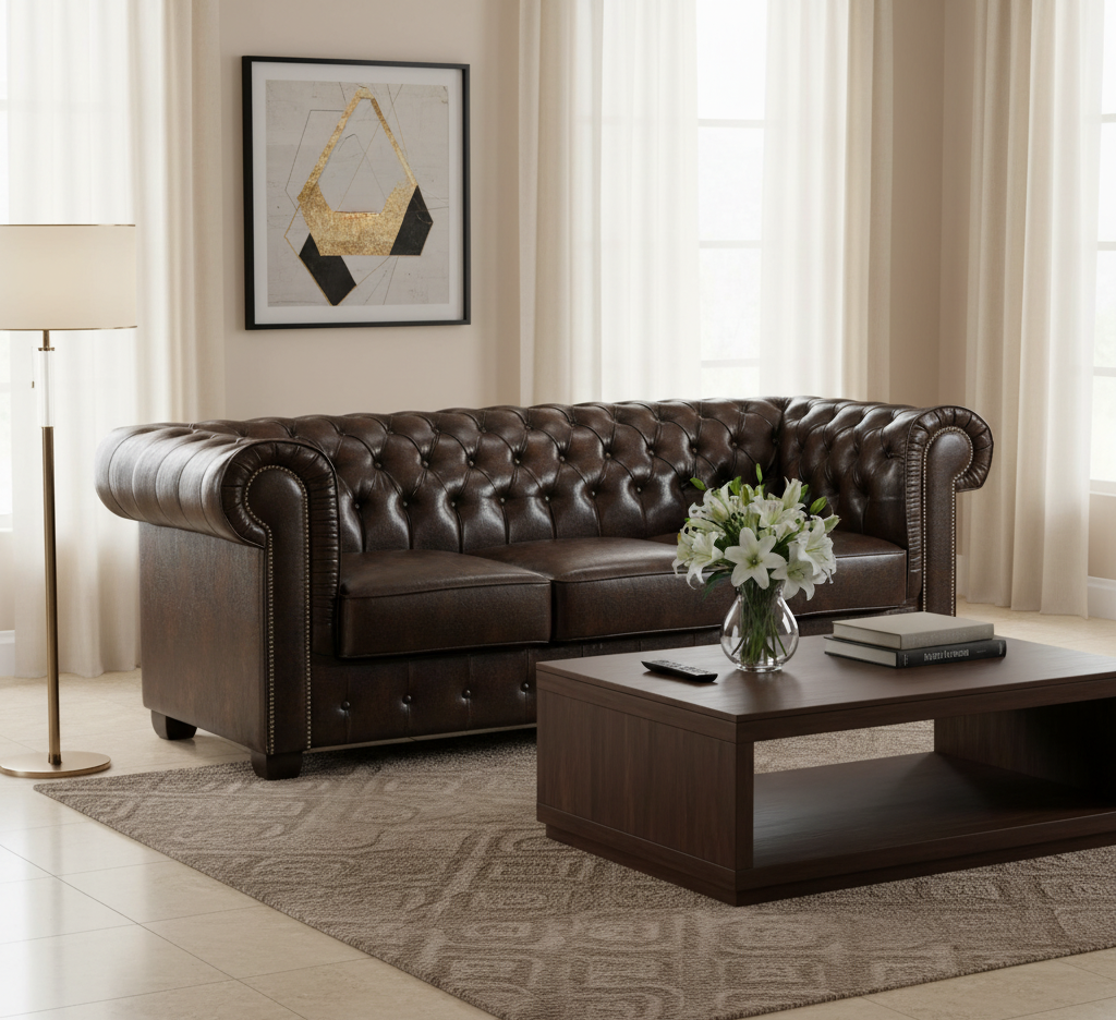 Chesterfield Sofa Antique Brown 3 Seater (7023082766400)