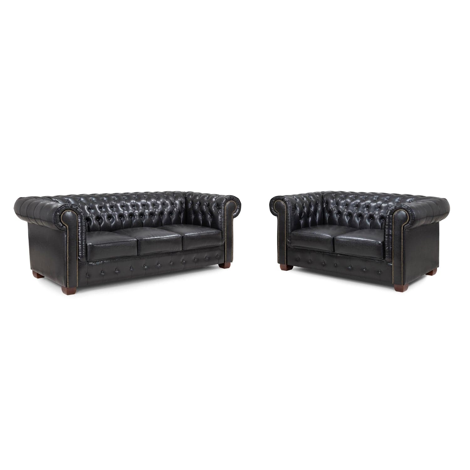Chesterfield Sofa Black 3+2 Set - front view (7023096299584)