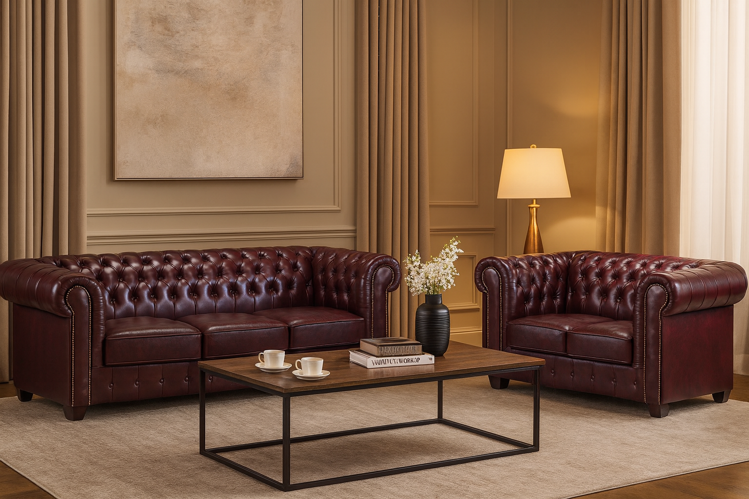 Chesterfield Sofa Oxblood Red 3+2 Set (7023090106432)