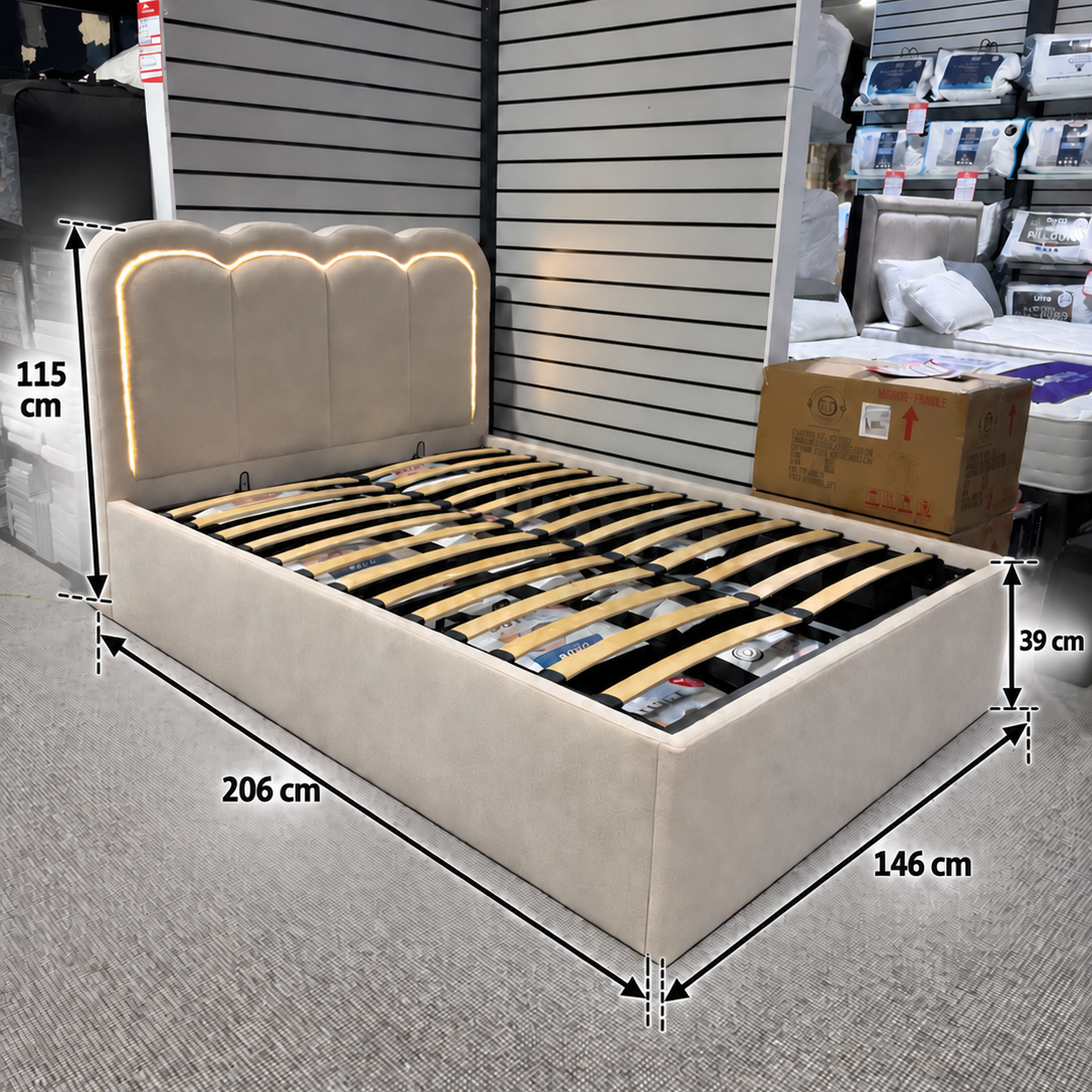 Milan Double Ottoman Bed with LED Headboard & Oracool Mattress Bundle B Womack